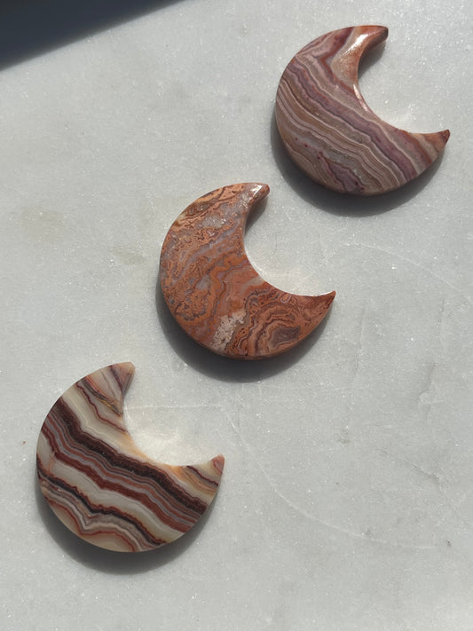 Pink Crazy Lace Agate Moon Carvings (3 Pack)