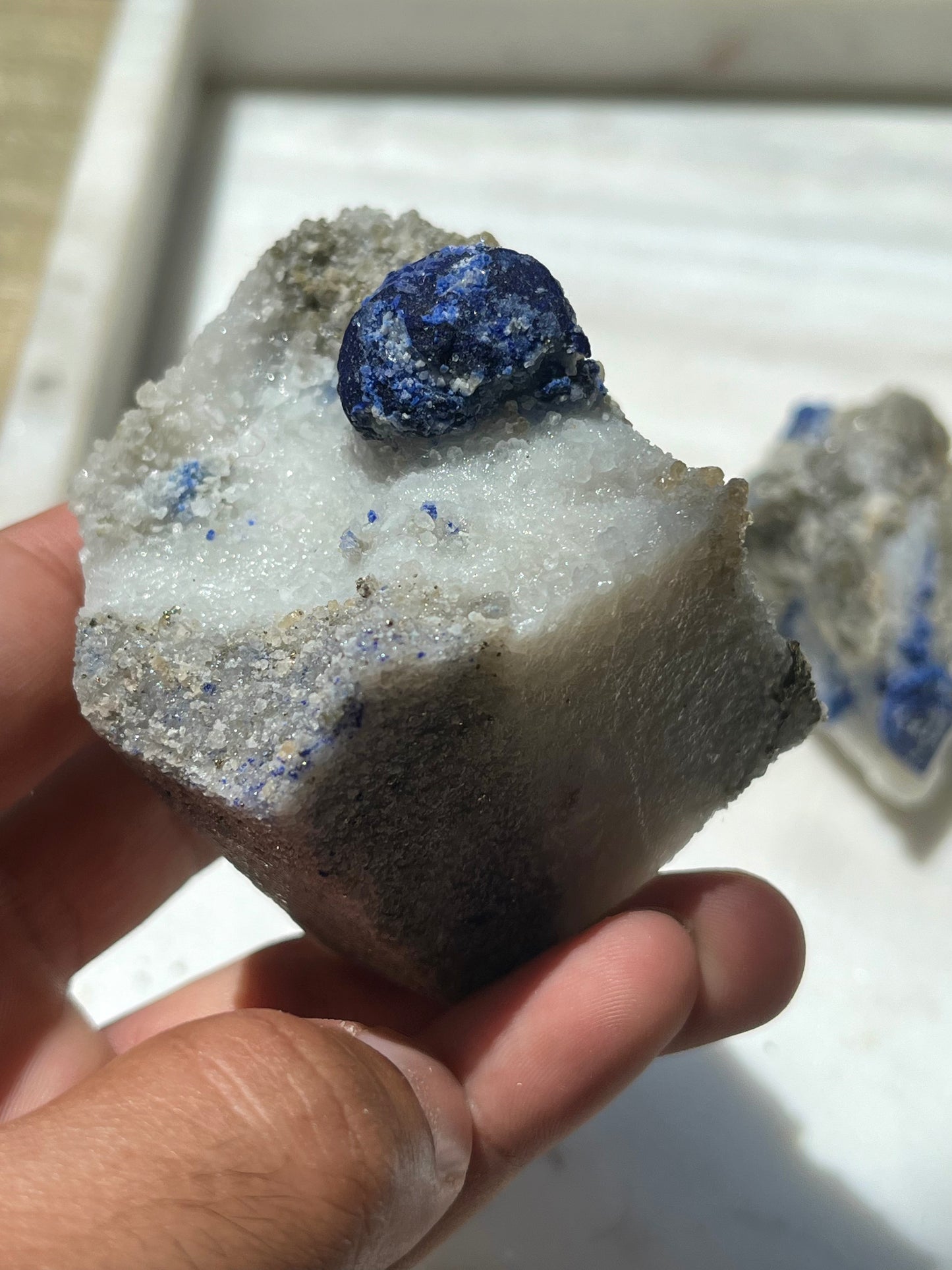 Lazurite specimen on white marble matrix w/ pyrite (Quality 2) - Lot 2