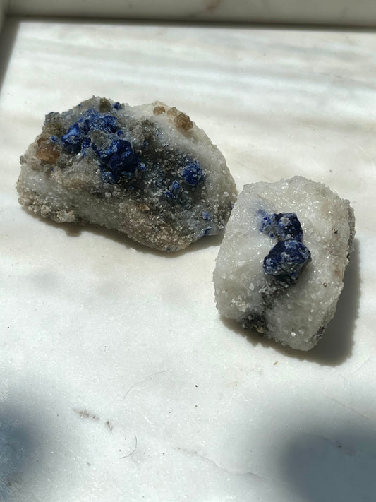 Lazurite specimen on white marble matrix w/ pyrite (Quality 2) - Lot 5