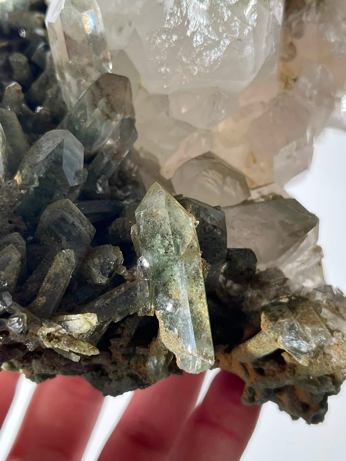 Self Standing Faden Chlorite Garden Quartz Cluster with Chlorite Phantoms Specimen B
