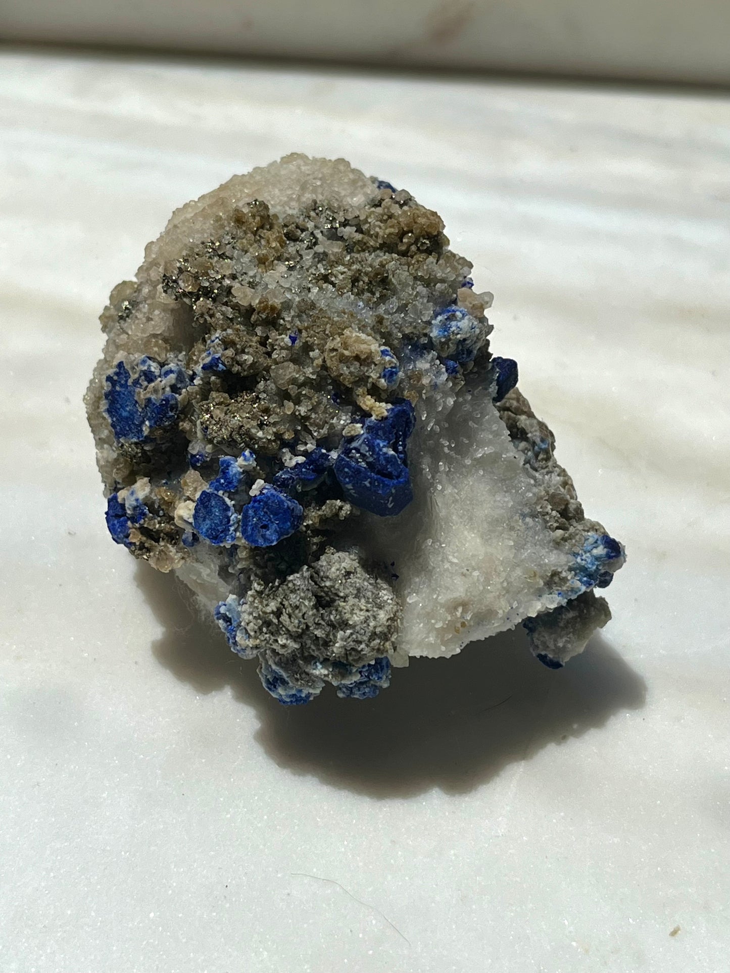 Lazurite specimen on white marble matrix w/ pyrite (Quality 2) - Lot 4