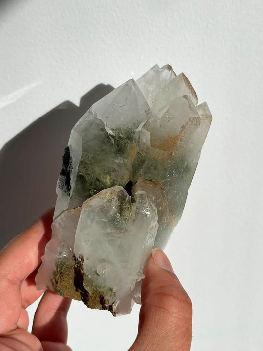 Self Healed Chlorite Garden Quartz Specimen with Druzy Quartz Coating D