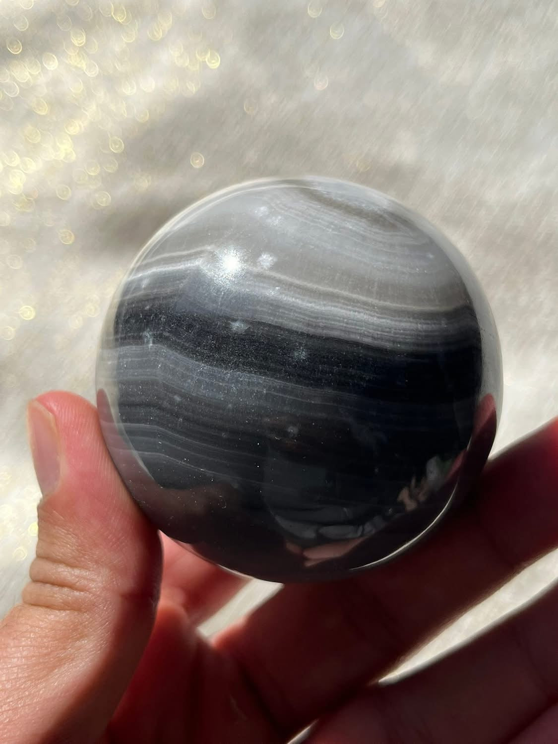 High Grade Monochrome Black-Grey Calcite Sphere