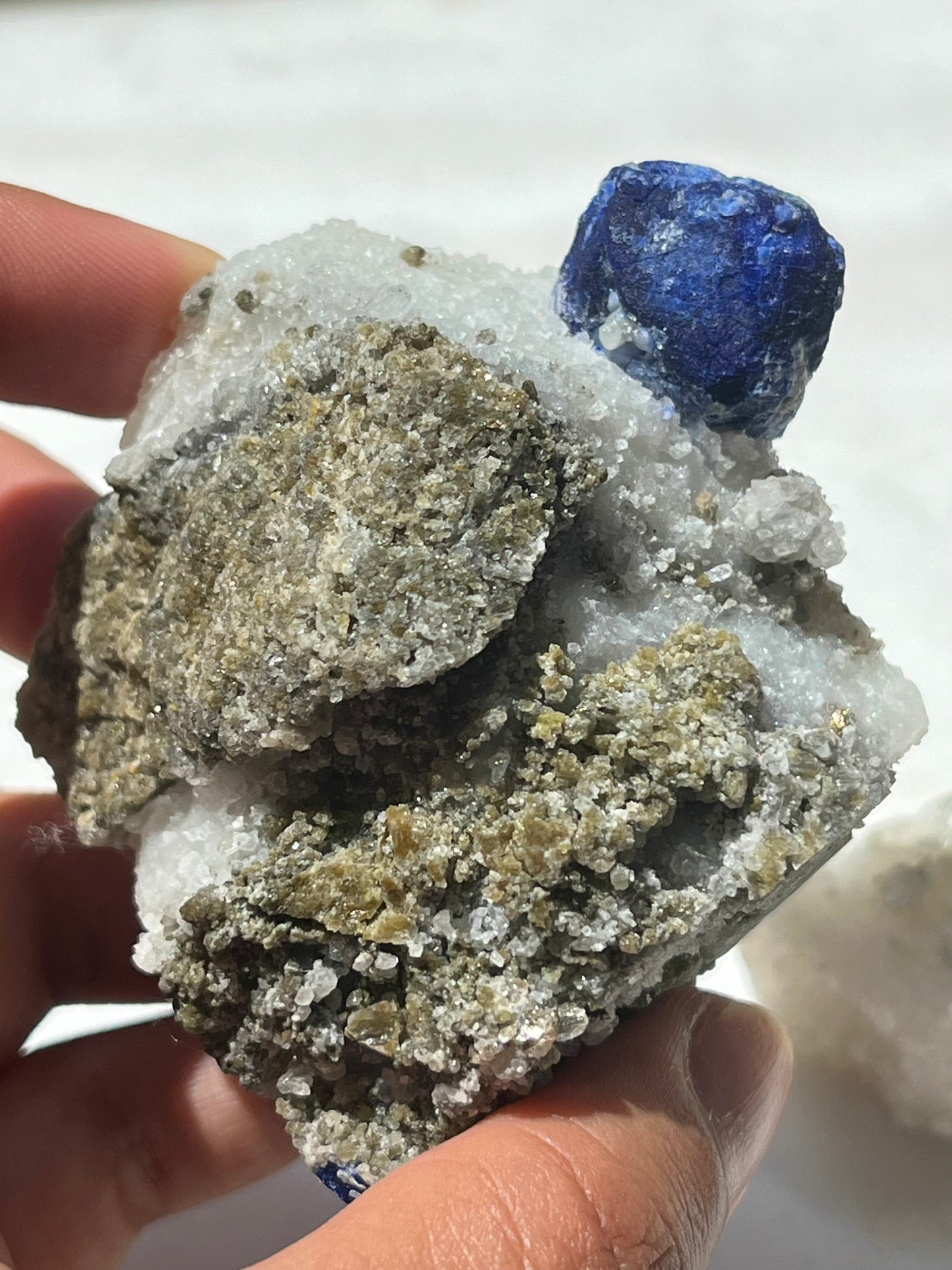 Lazurite specimen on white marble matrix w/ pyrite  (Quality 1) - Lot 2