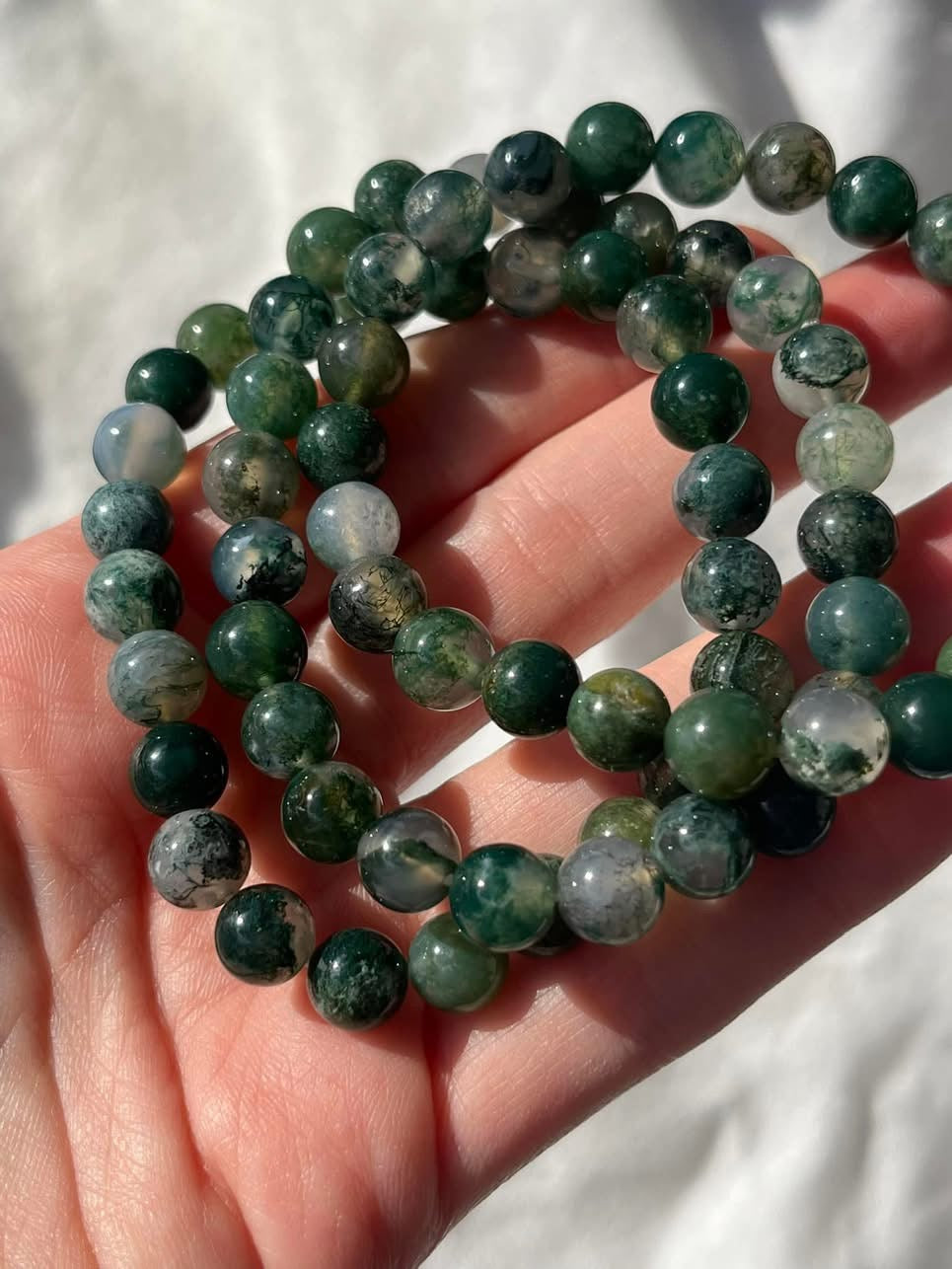 Moss Agate 8mm Bead Bracelet