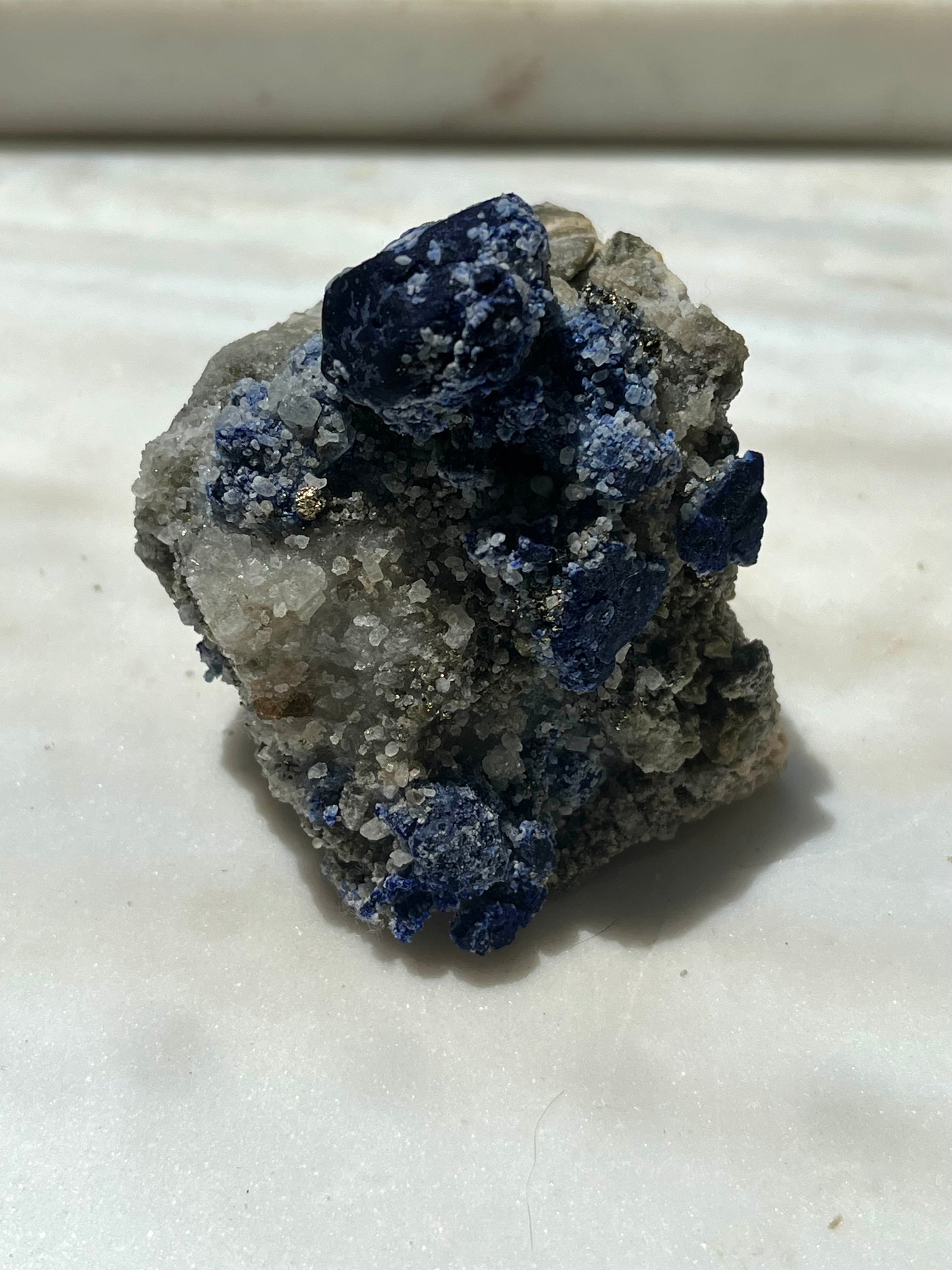 Lazurite specimen on white marble matrix w/ pyrite (Quality 2) - Lot 1