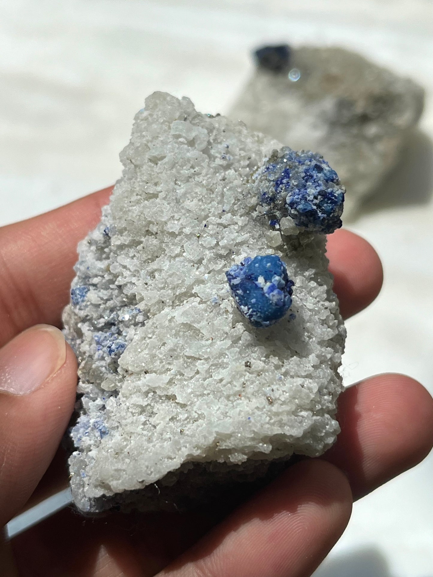 Lazurite specimen on white marble matrix w/ pyrite (Quality 2) - Lot 10