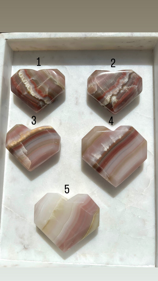 Pakistani Pink Banded Calcite Faceted Heart