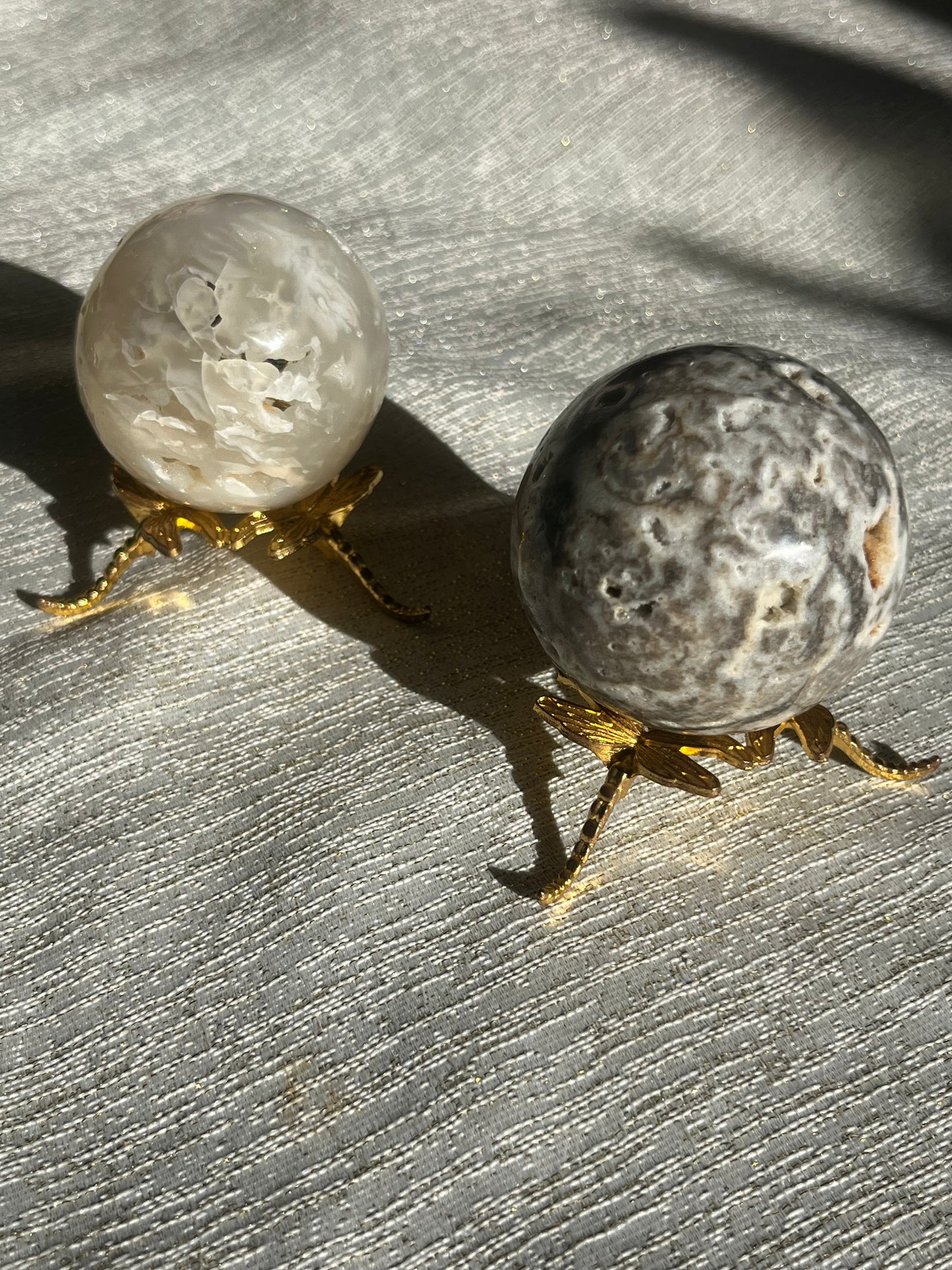 Flower Agate and Hematoid Quartz in Jasper Sphere Set (2 spheres)
