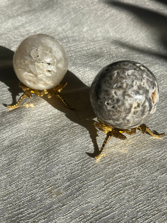 Flower Agate and Hematoid Quartz in Jasper Sphere Set (2 spheres)