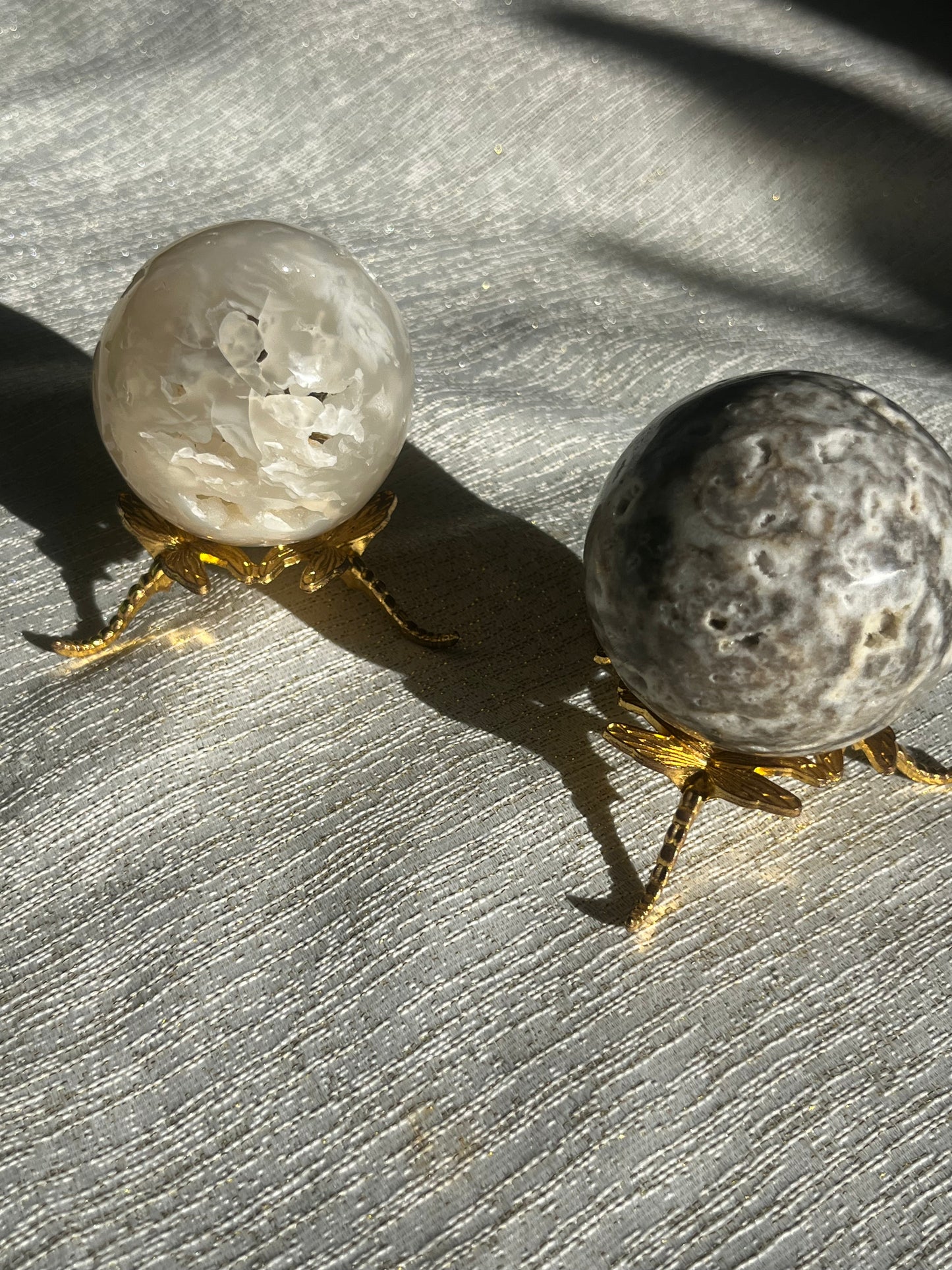 Flower Agate and Hematoid Quartz in Jasper Sphere Set (2 spheres)