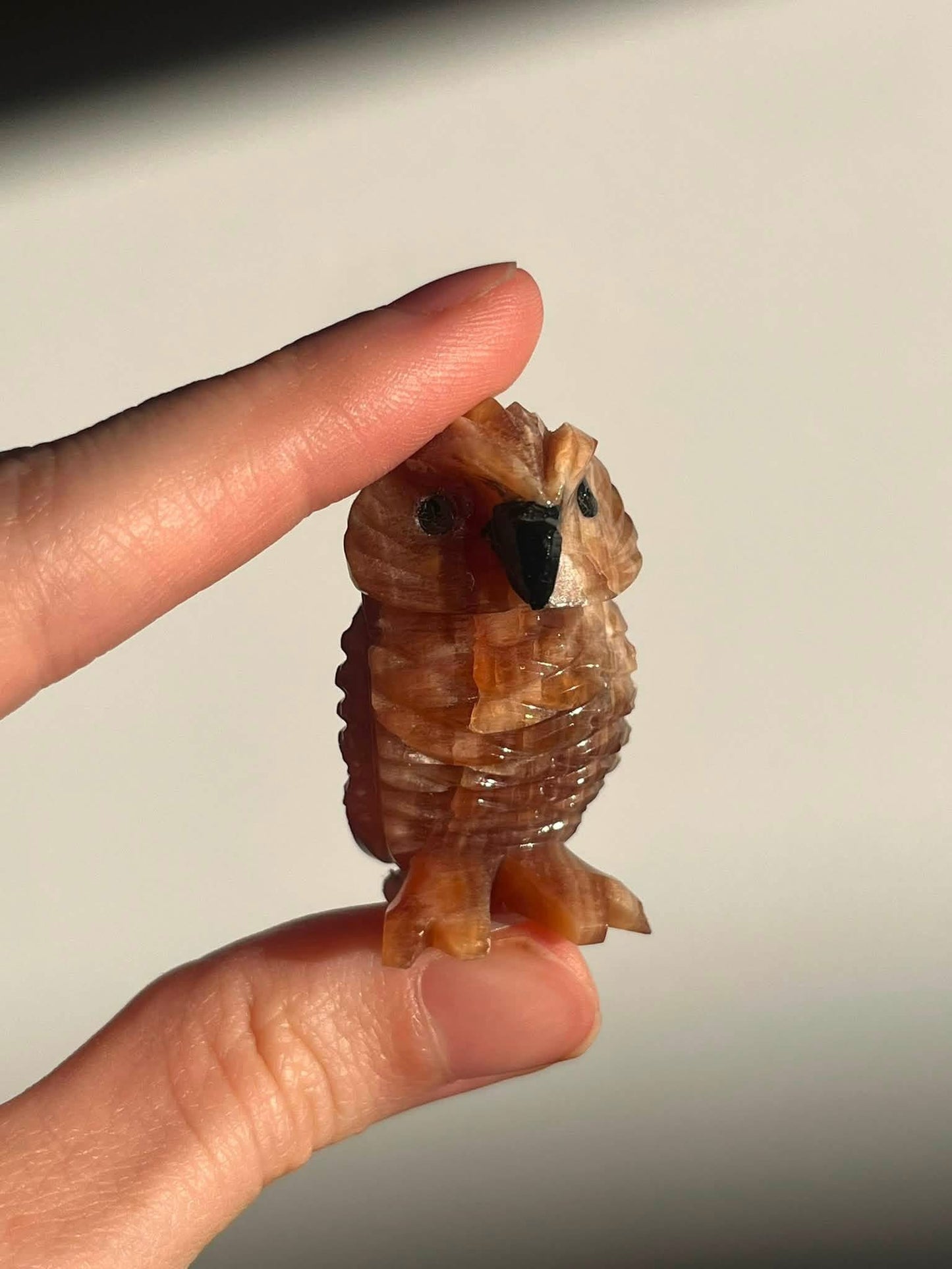 Hand Carved Argentinian Honey Calcite Owl Carvings (set of 3)