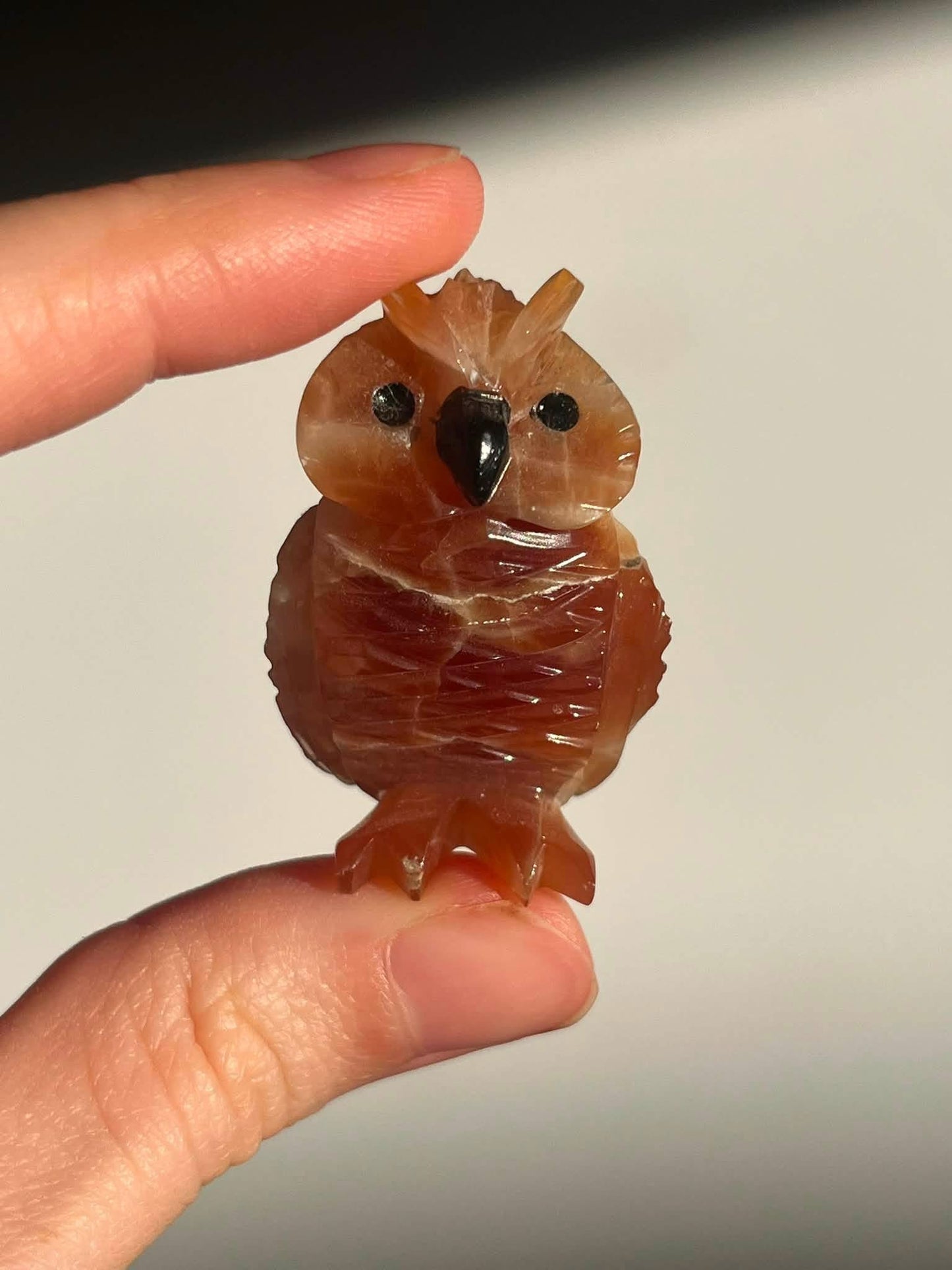 Hand Carved Argentinian Honey Calcite Owl Carvings (set of 3)