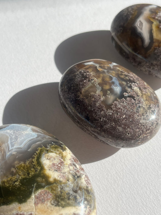 Nebula Agate Large Puffy Oval Palmstones Lot A (3 pieces)