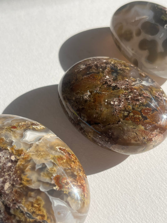 Nebula Agate Large Puffy Oval Palmstones Lot B (3 pieces)