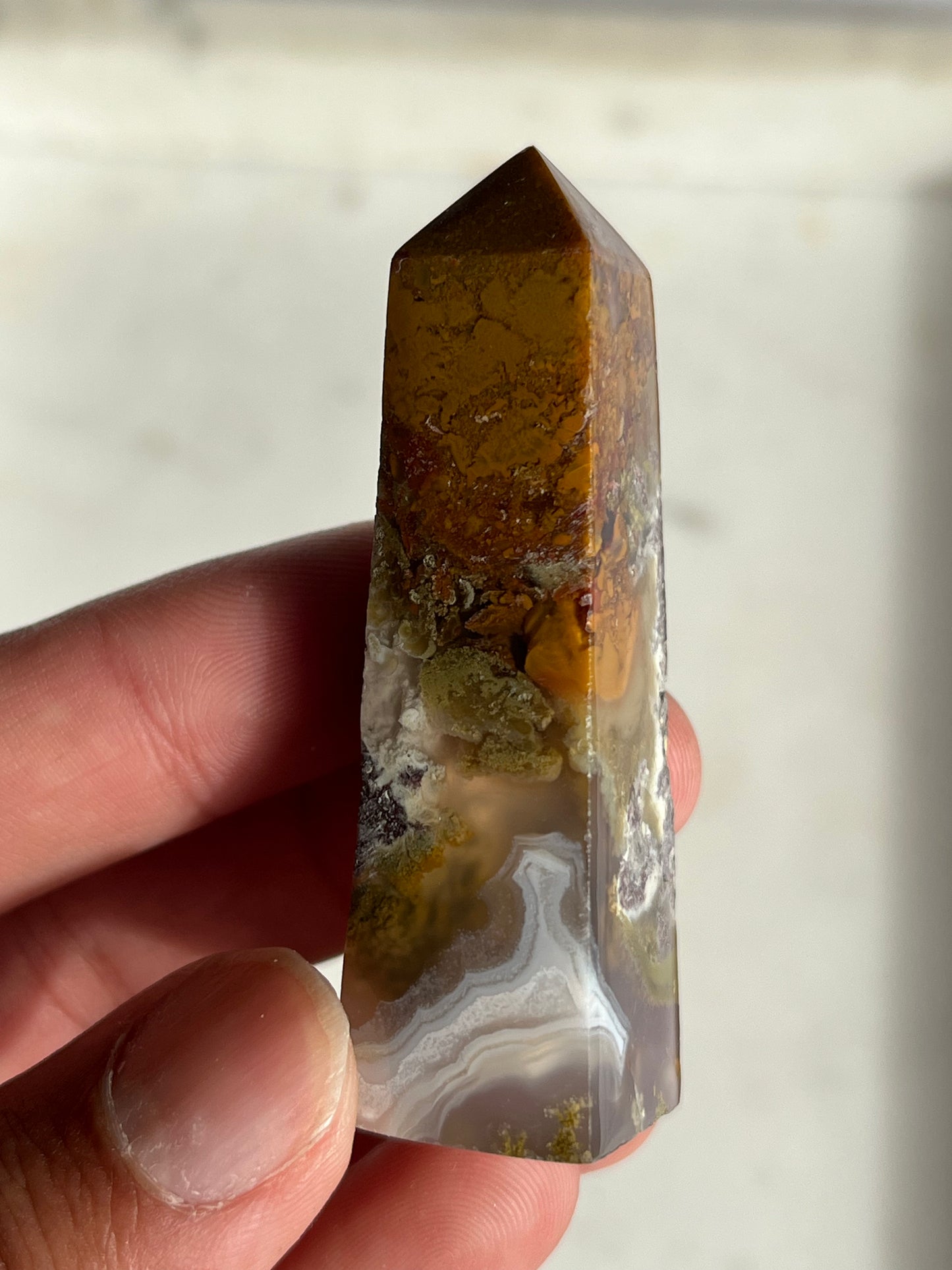 Nebula Agate, Scenic Moss and Chalcedony Tower