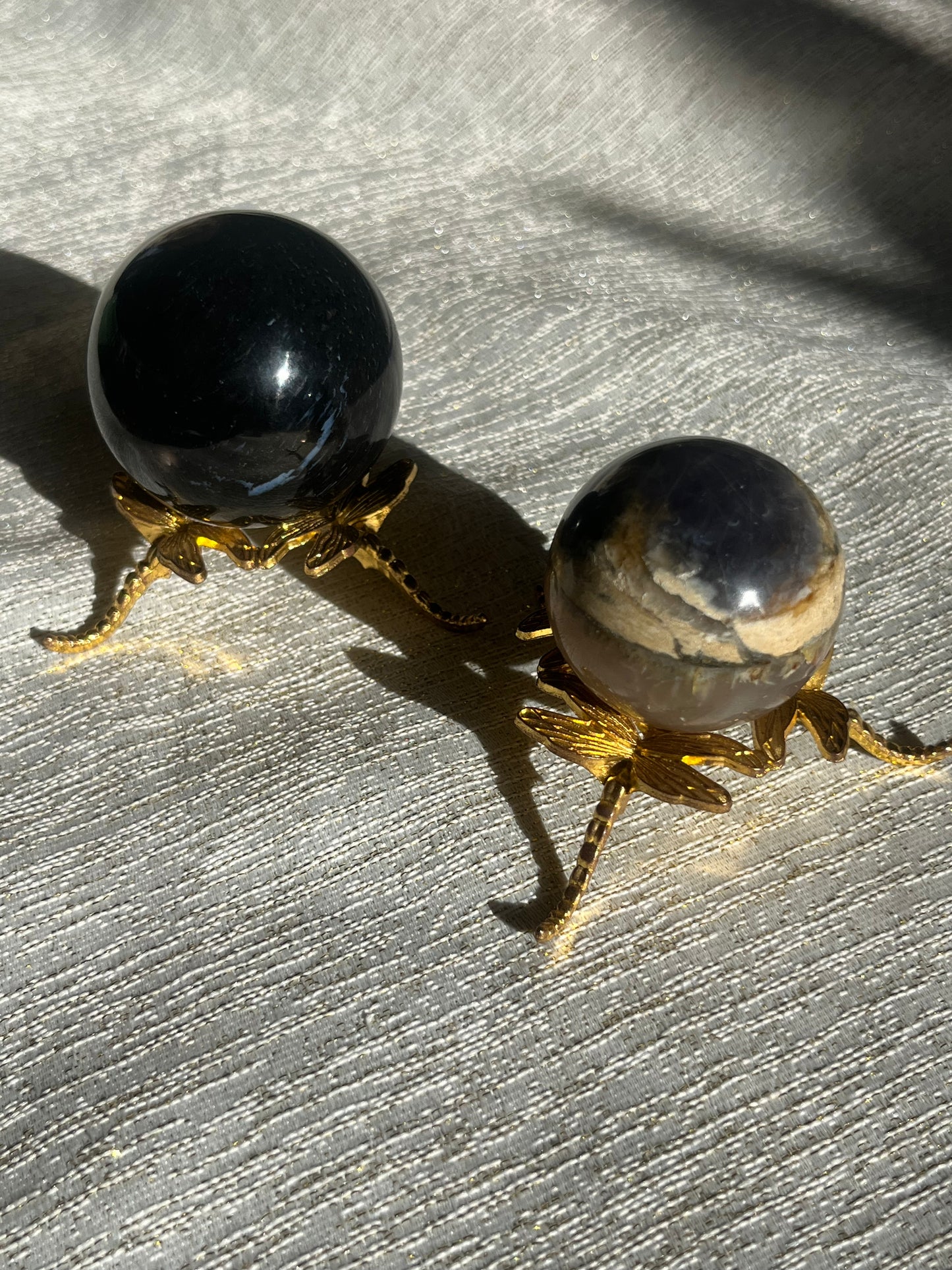 Petrified Wood & Purple Chalcedony Sphere Set (2 spheres)