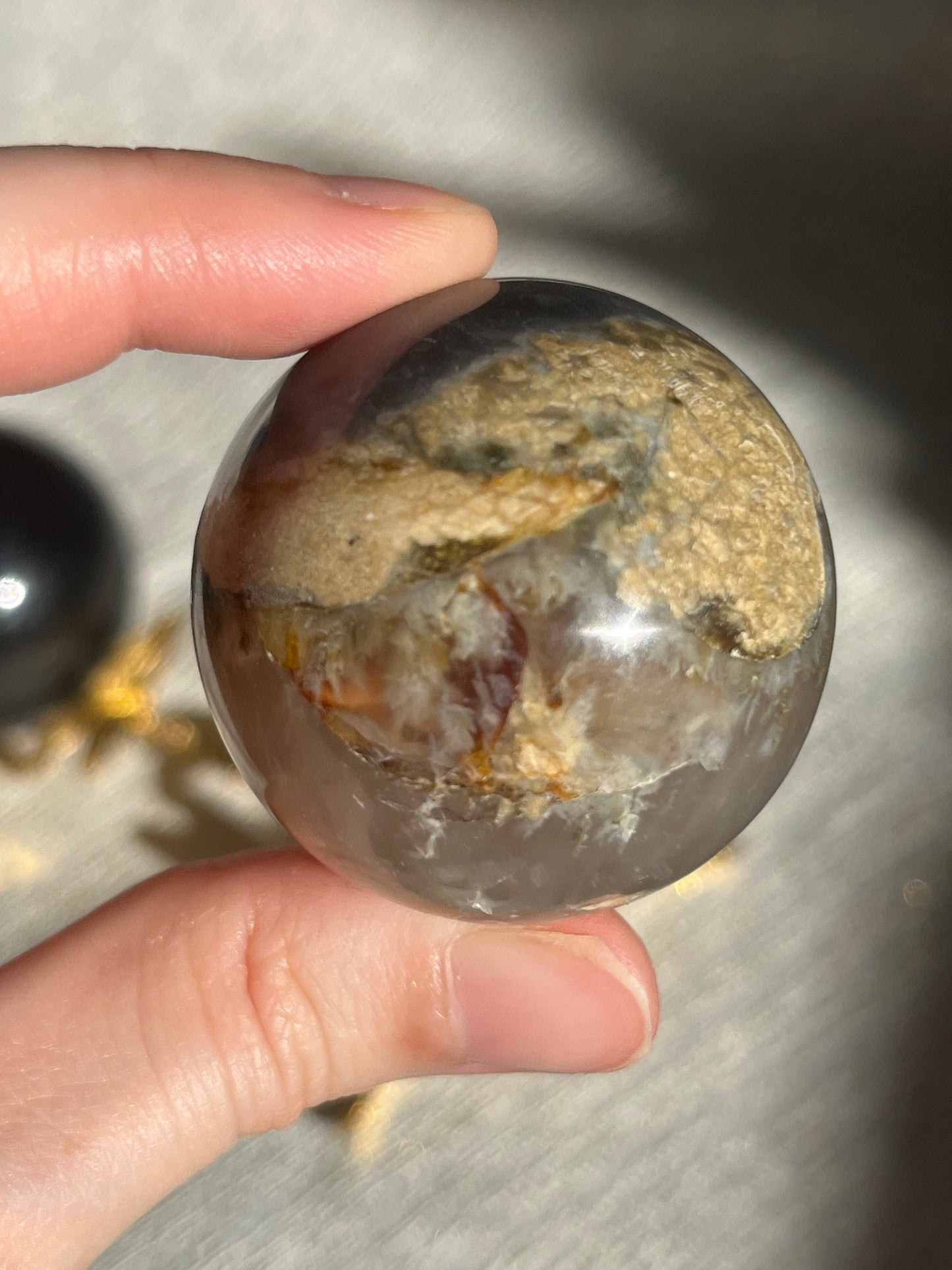 Petrified Wood & Purple Chalcedony Sphere Set (2 spheres)