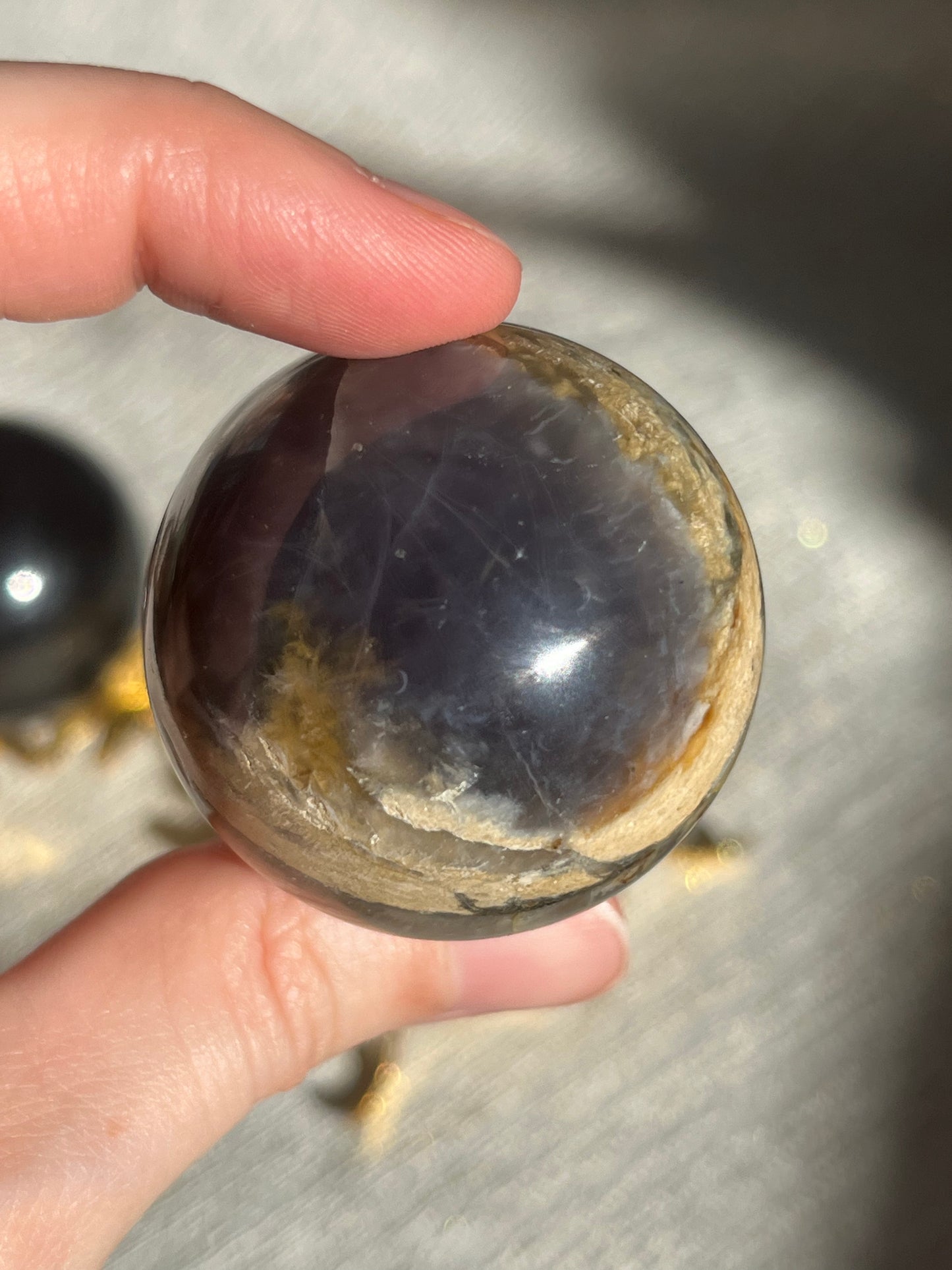 Petrified Wood & Purple Chalcedony Sphere Set (2 spheres)