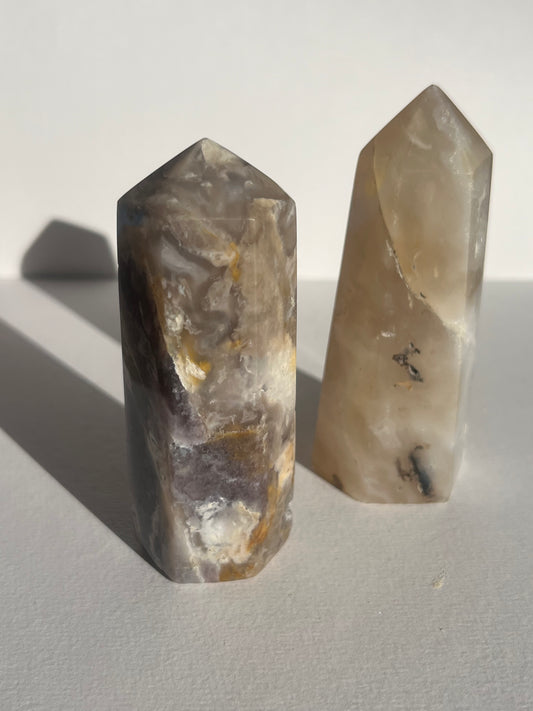 Purple Chalcedony & Dendritic Chalcedony Towers (Set of 2)