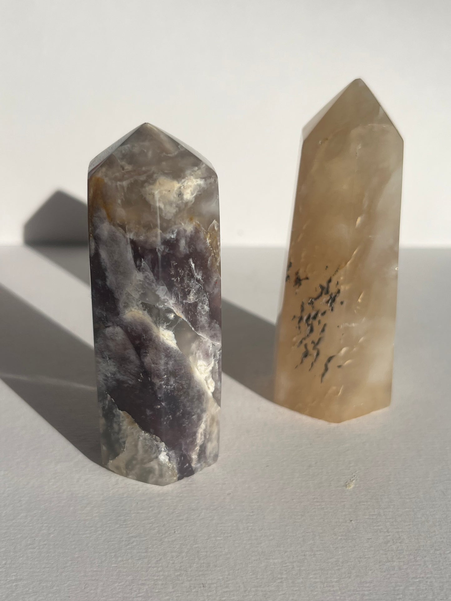 Purple Chalcedony & Dendritic Chalcedony Towers (Set of 2)