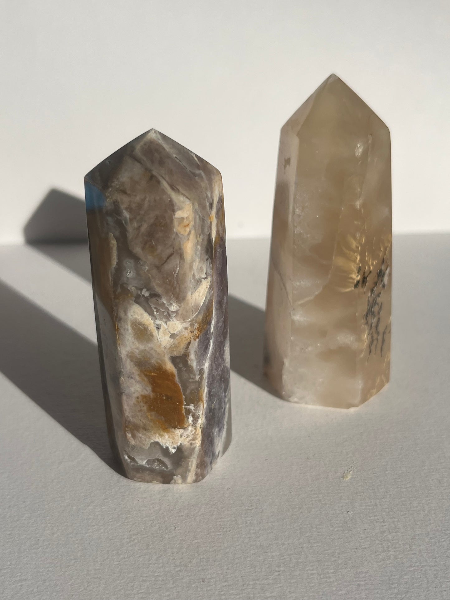 Purple Chalcedony & Dendritic Chalcedony Towers (Set of 2)