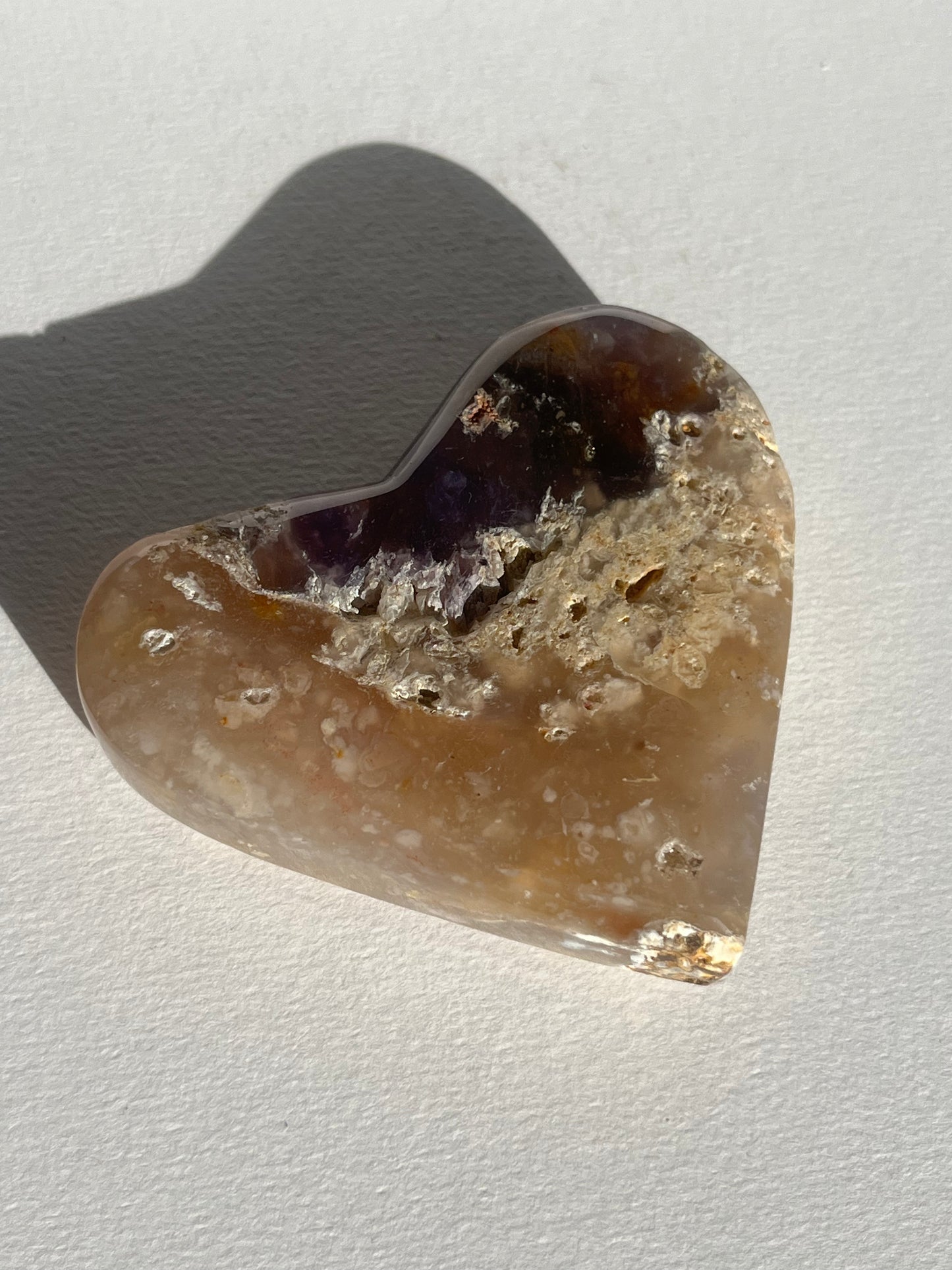 Purple Chalcedony with Flower Agate Heart Carving Set (2 pieces)