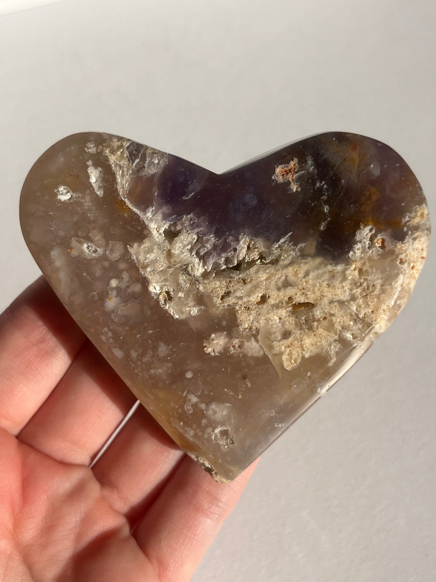 Purple Chalcedony with Flower Agate Heart Carving Set (2 pieces)