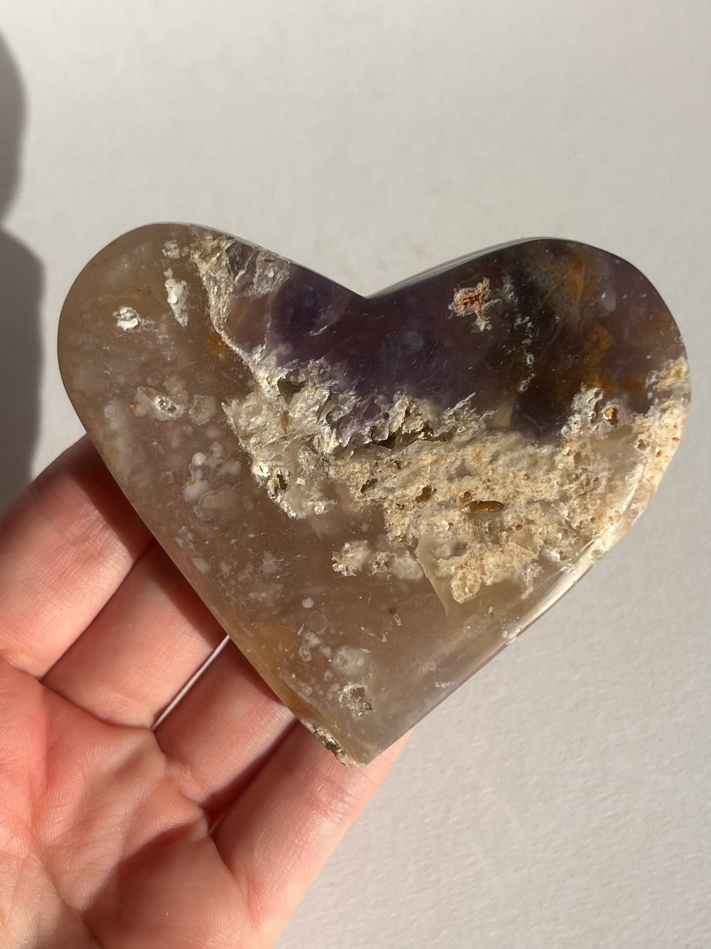 Purple Chalcedony with Flower Agate Heart Carving Set (2 pieces)