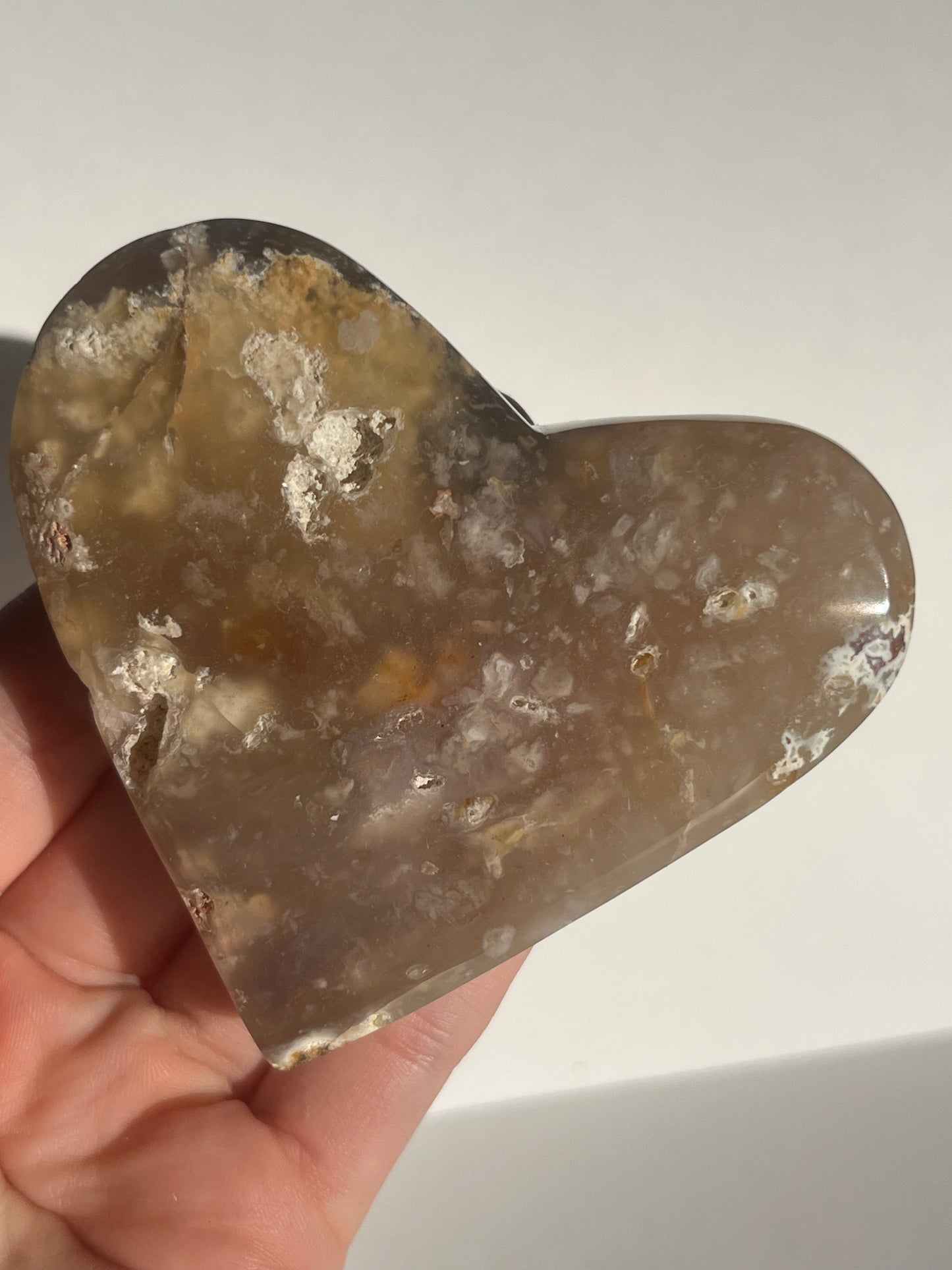 Purple Chalcedony with Flower Agate Heart Carving Set (2 pieces)