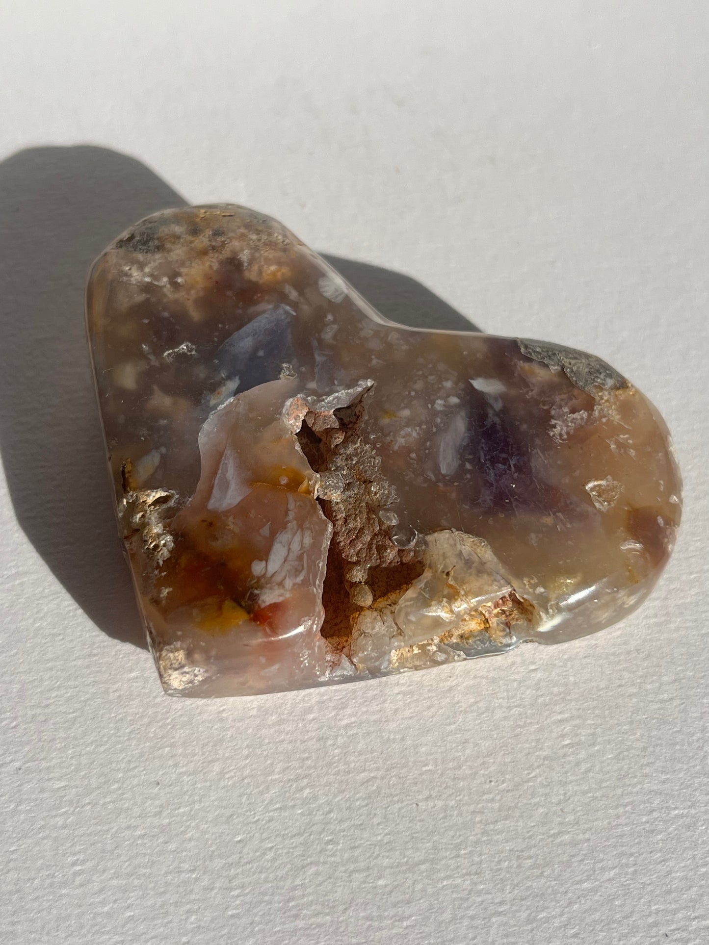 Purple Chalcedony with Flower Agate Heart Carving Set (2 pieces)