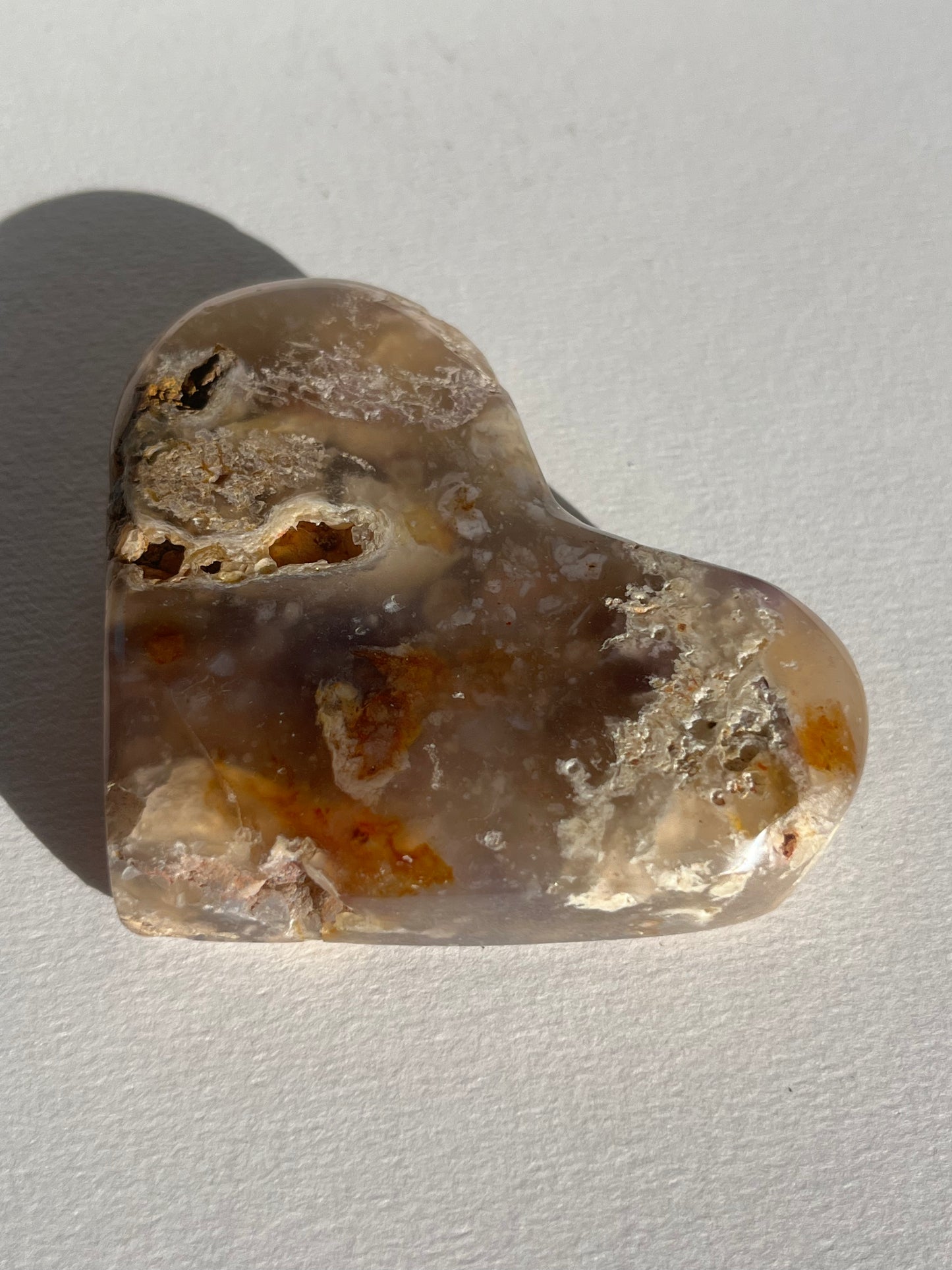 Purple Chalcedony with Flower Agate Heart Carving Set (2 pieces)