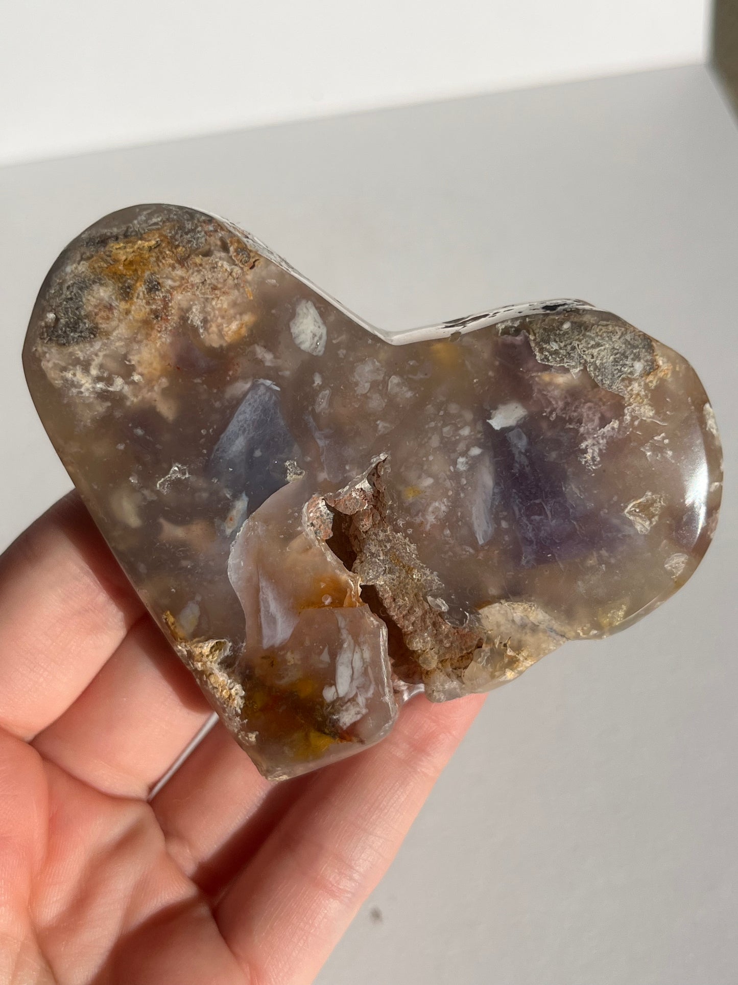 Purple Chalcedony with Flower Agate Heart Carving Set (2 pieces)