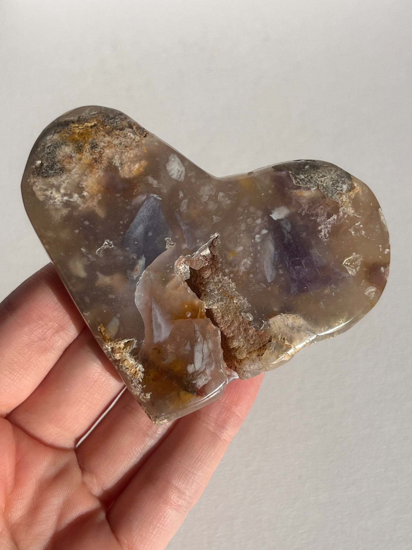 Purple Chalcedony with Flower Agate Heart Carving Set (2 pieces)