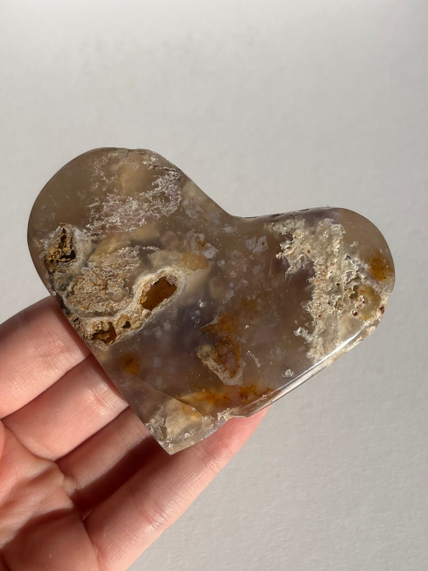 Purple Chalcedony with Flower Agate Heart Carving Set (2 pieces)