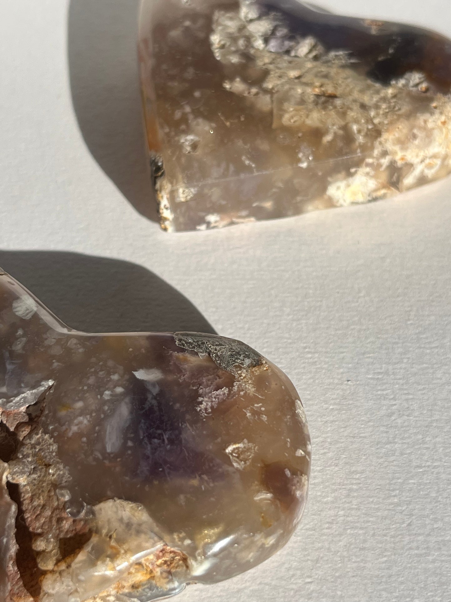 Purple Chalcedony with Flower Agate Heart Carving Set (2 pieces)