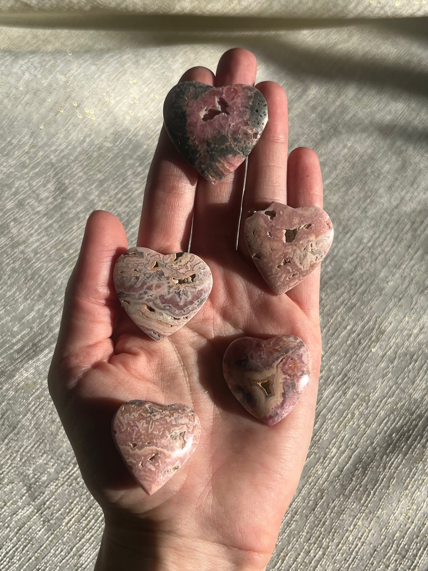 Rhodochrosite Mixed Heart Carvings (Pack of 5)