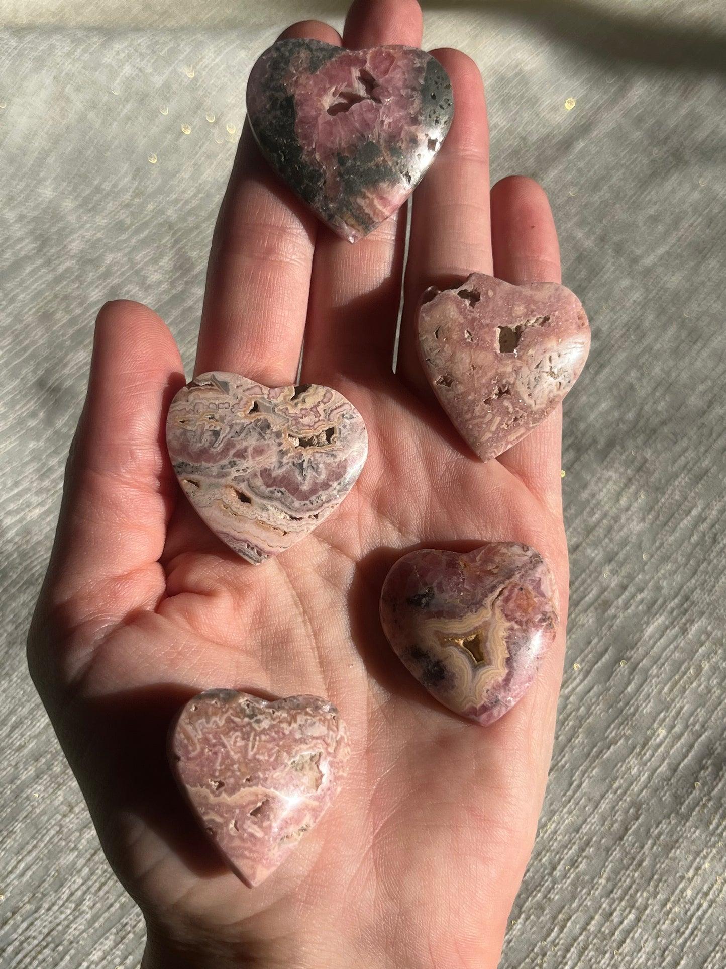 Rhodochrosite Mixed Heart Carvings (Pack of 5)