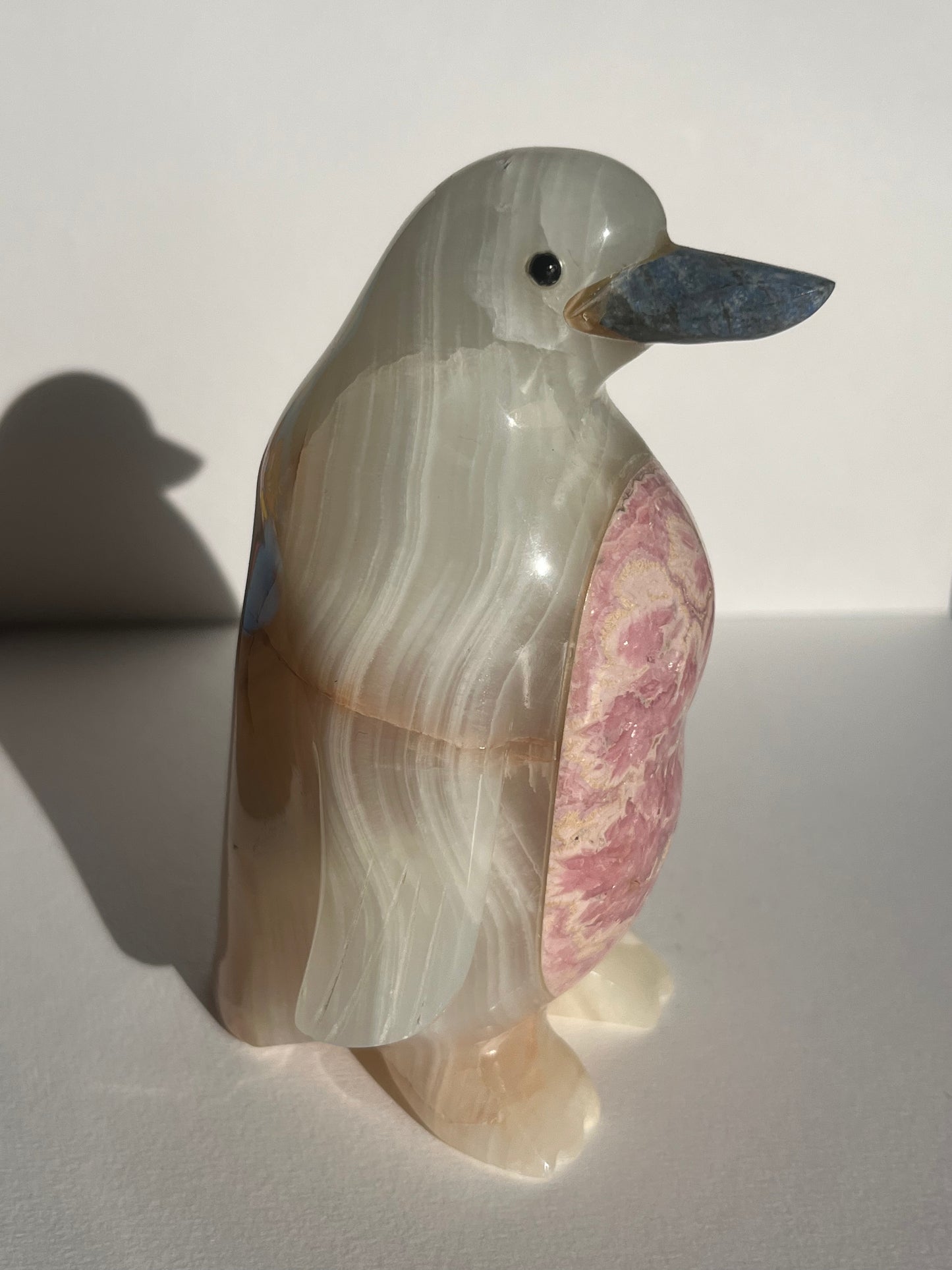 Rhodochrosite, Calcite and Lapis Lazuli Penguin Carving