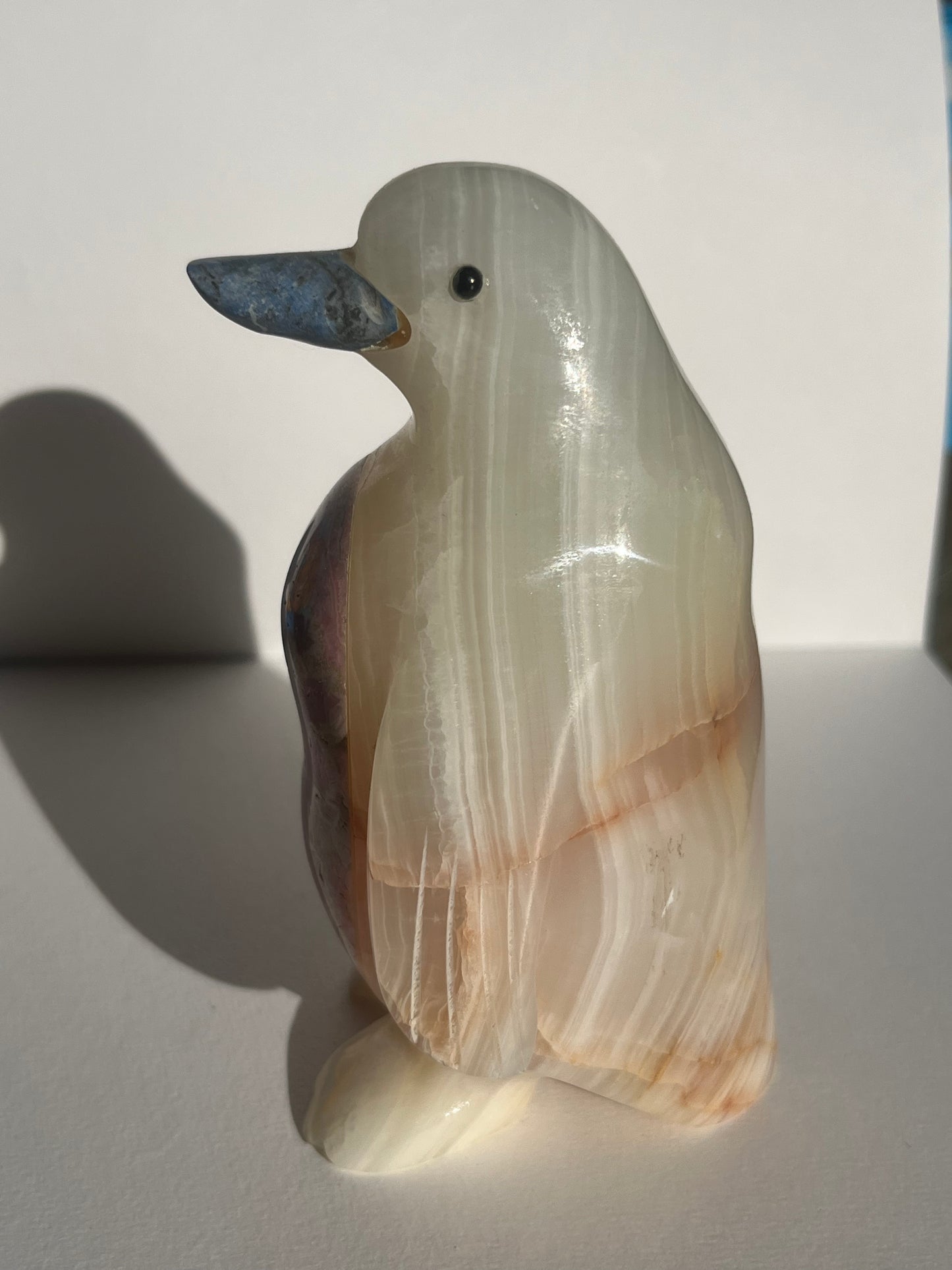 Rhodochrosite, Calcite and Lapis Lazuli Penguin Carving