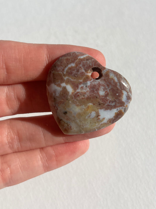 Pastel Pink Sea Jasper Drilled Heart Pendant