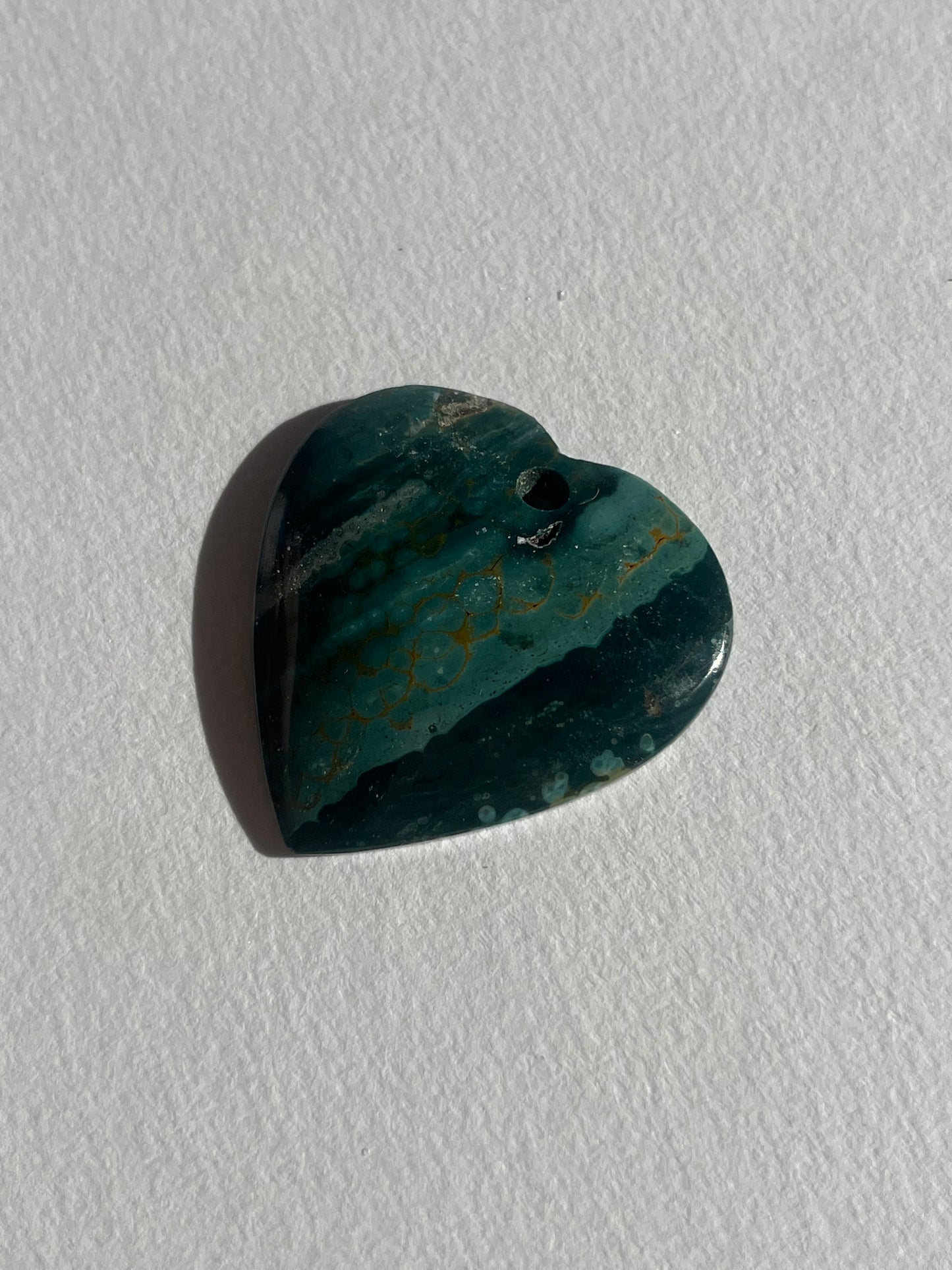 Dark Green Sea Jasper Drilled Heart Pendant
