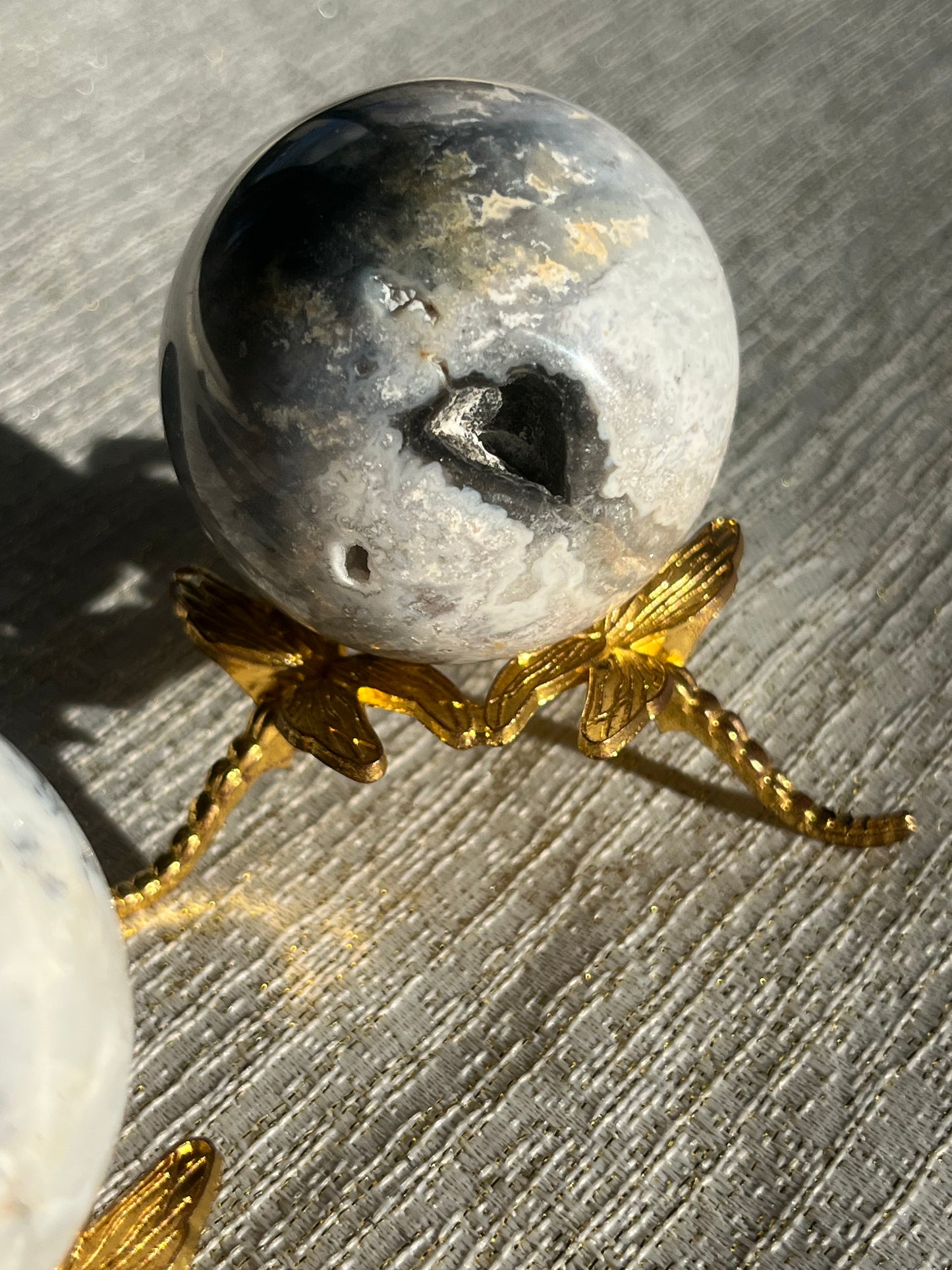 Snow Agate & Storm Plume Agate Sphere Set (2 spheres)