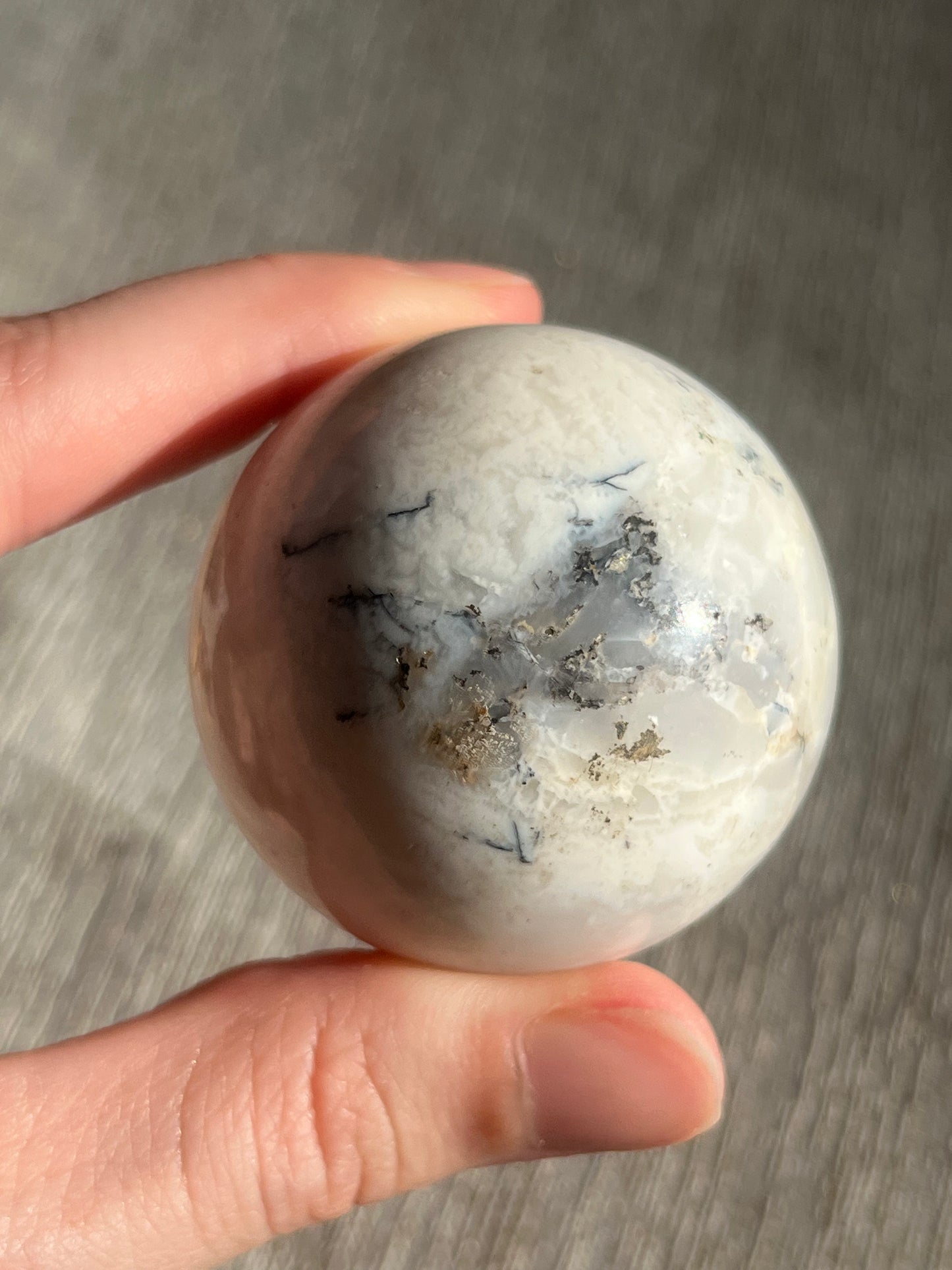 Snow Agate & Storm Plume Agate Sphere Set (2 spheres)