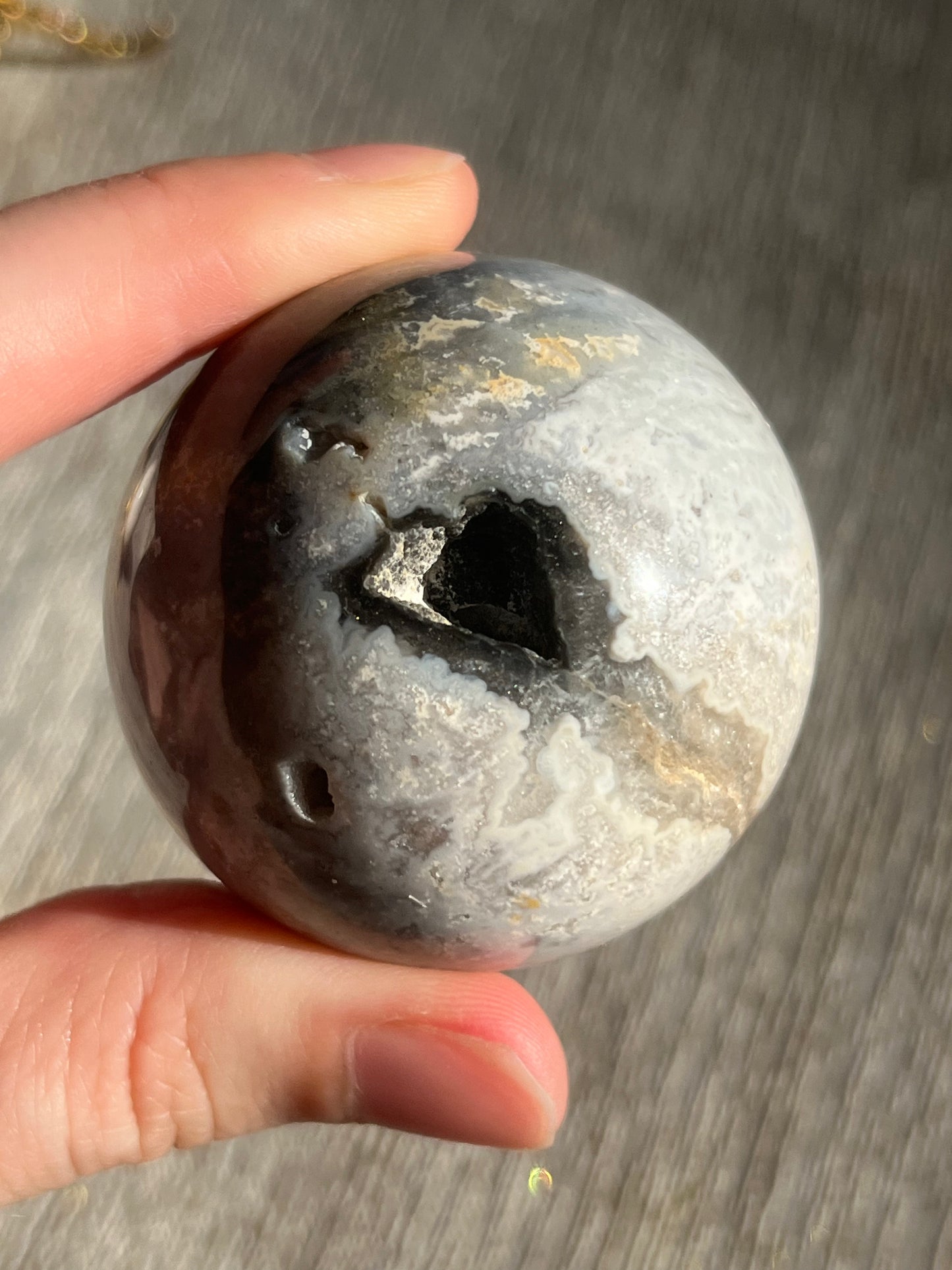 Snow Agate & Storm Plume Agate Sphere Set (2 spheres)