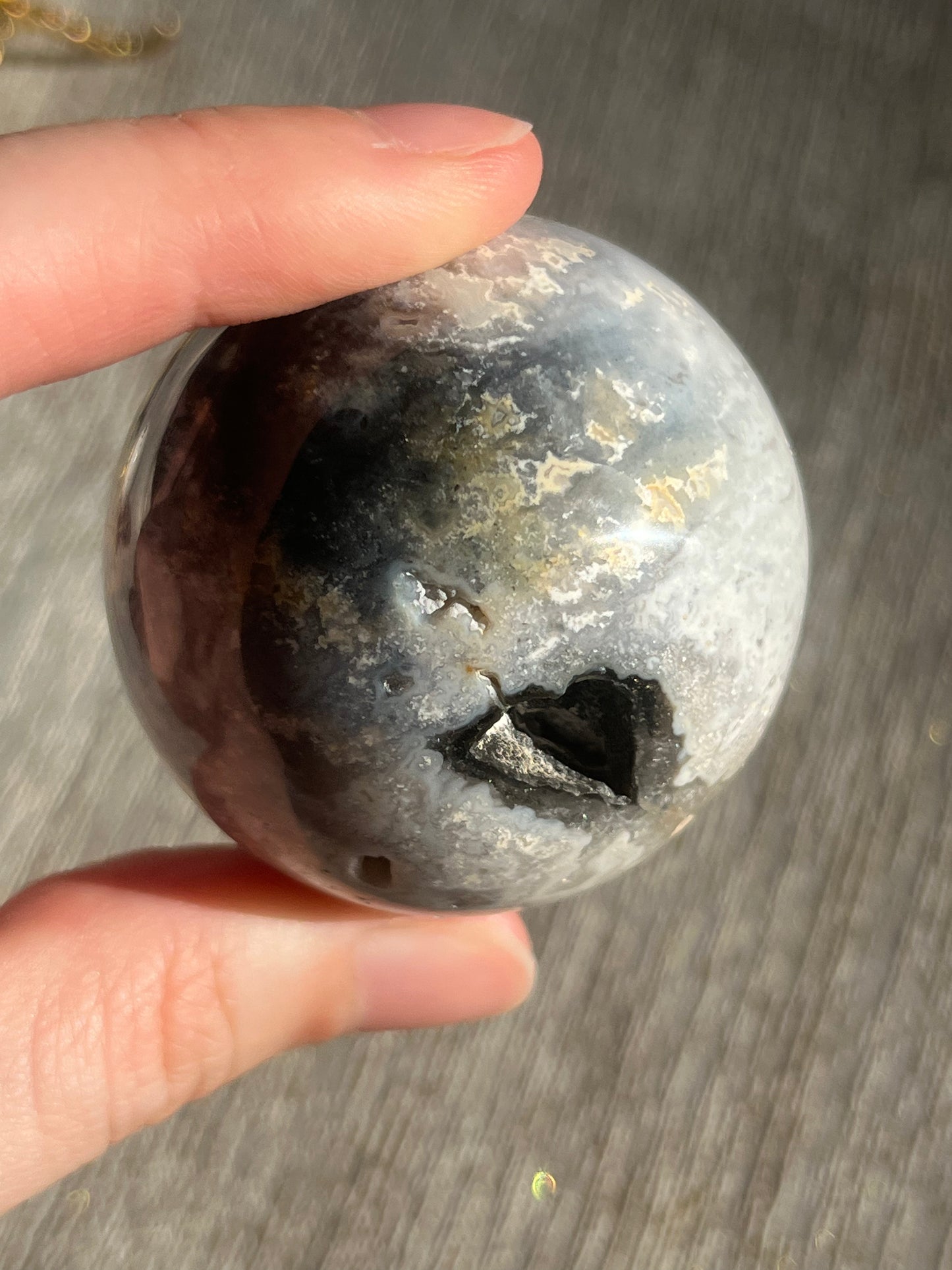 Snow Agate & Storm Plume Agate Sphere Set (2 spheres)