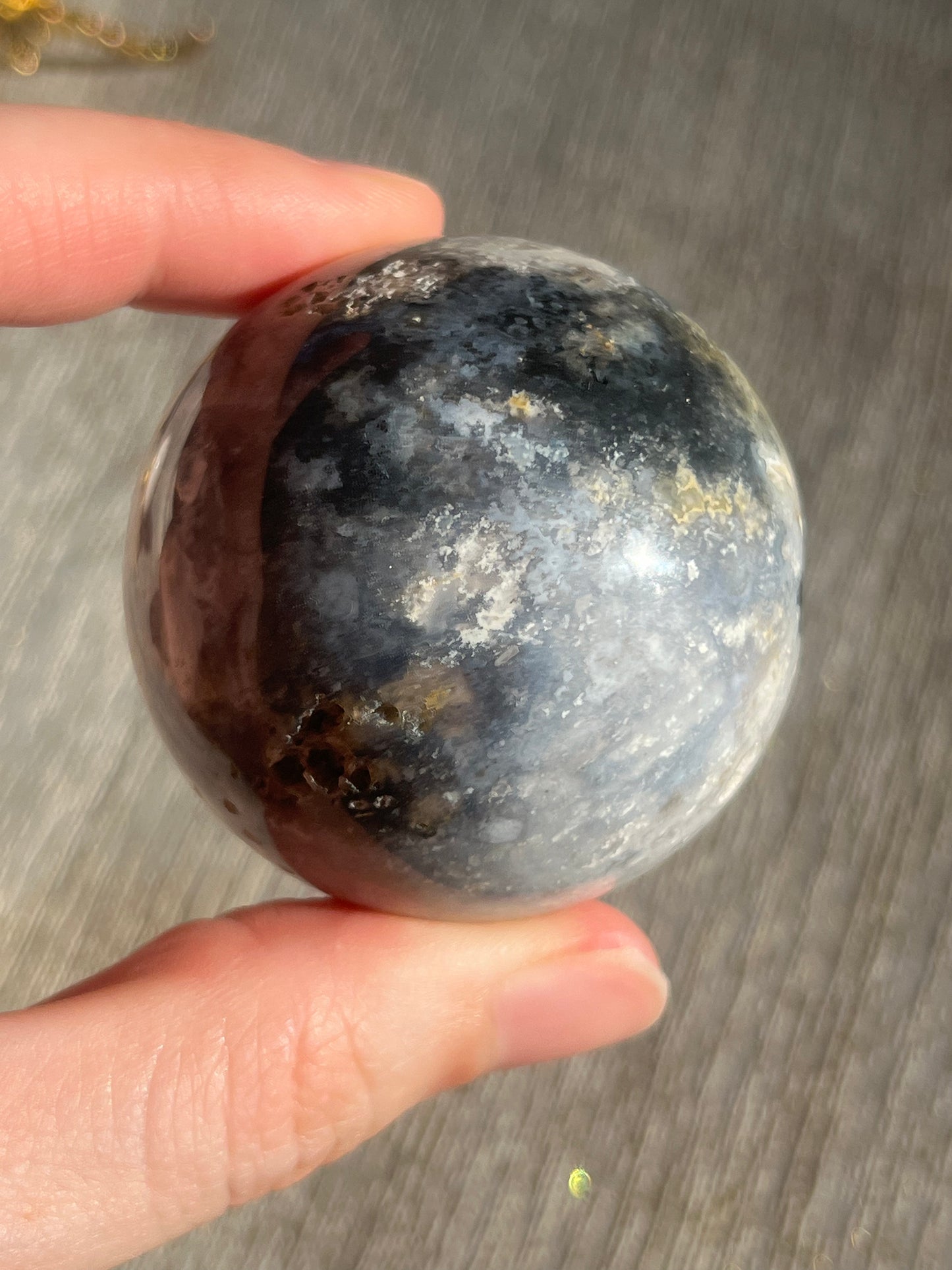 Snow Agate & Storm Plume Agate Sphere Set (2 spheres)