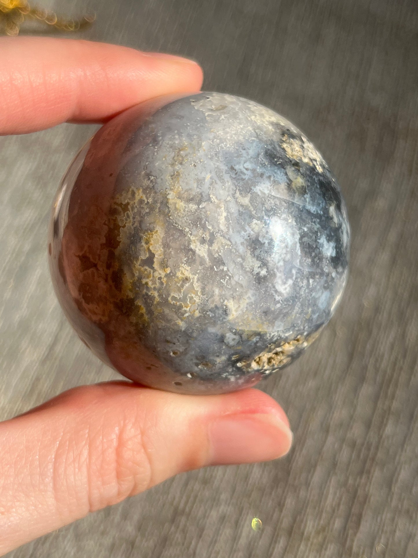 Snow Agate & Storm Plume Agate Sphere Set (2 spheres)