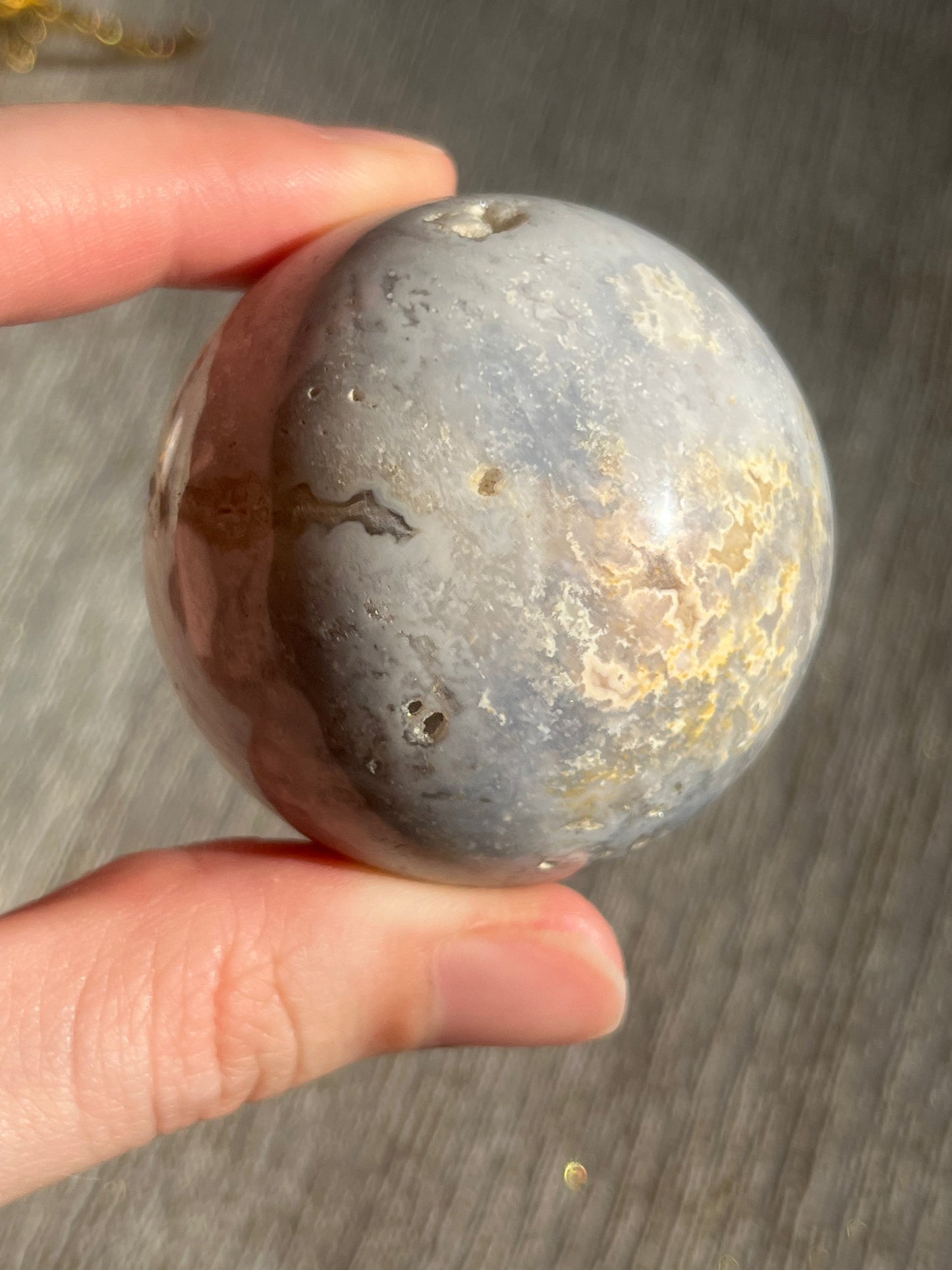Snow Agate & Storm Plume Agate Sphere Set (2 spheres)