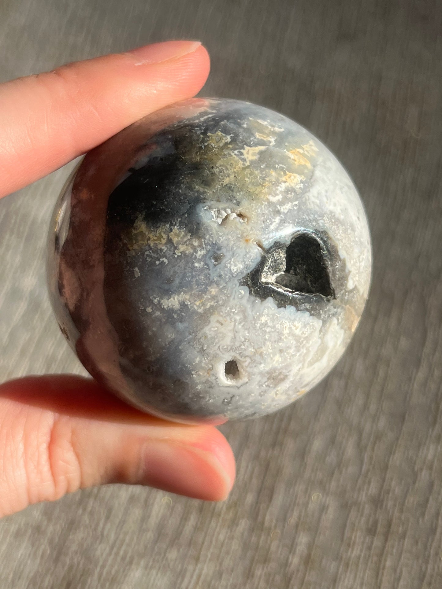 Snow Agate & Storm Plume Agate Sphere Set (2 spheres)